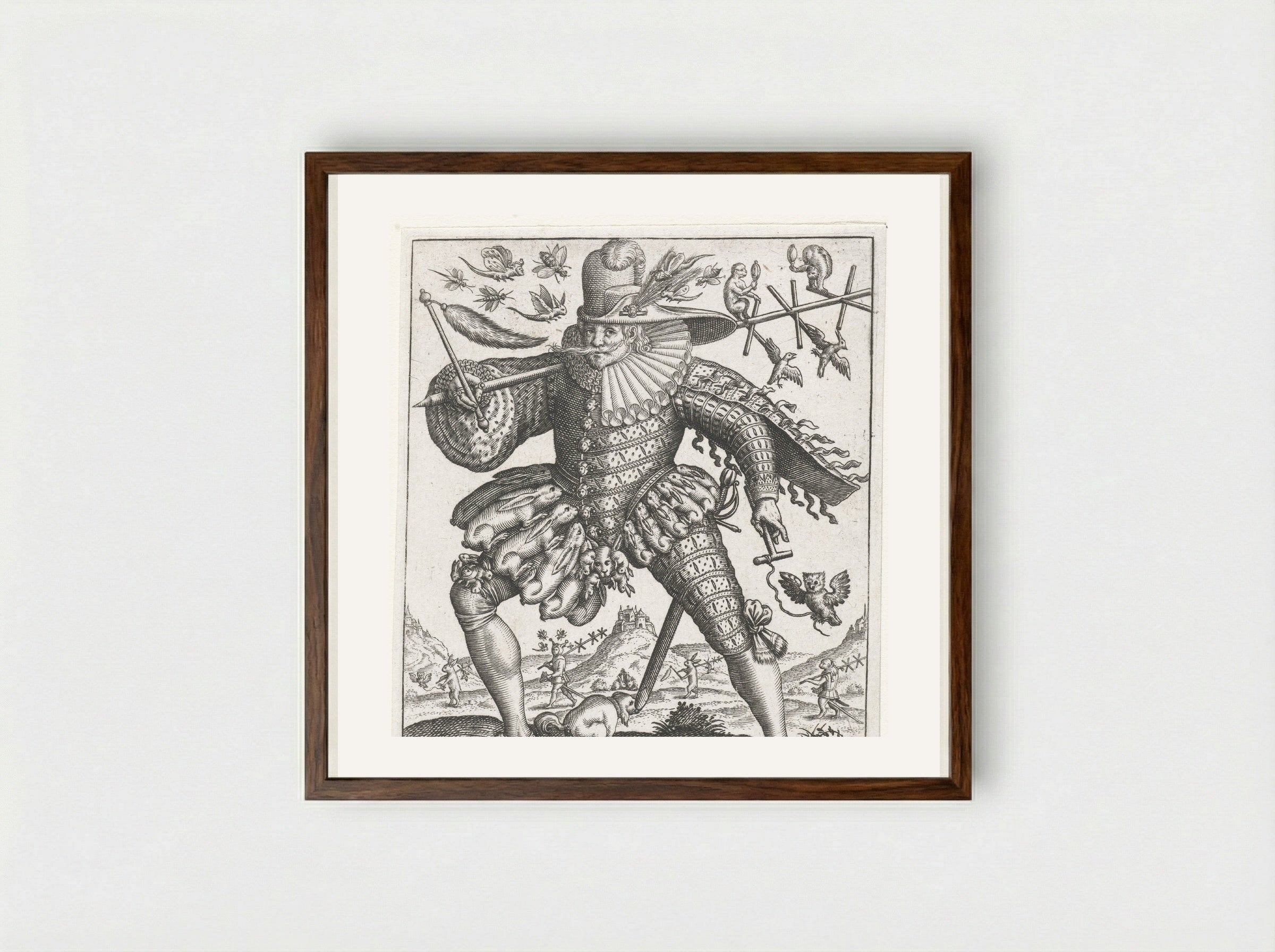 De hazenjager (The Hare Hunter) - Johann Theodor de Bry - Framed Print Dark Wood