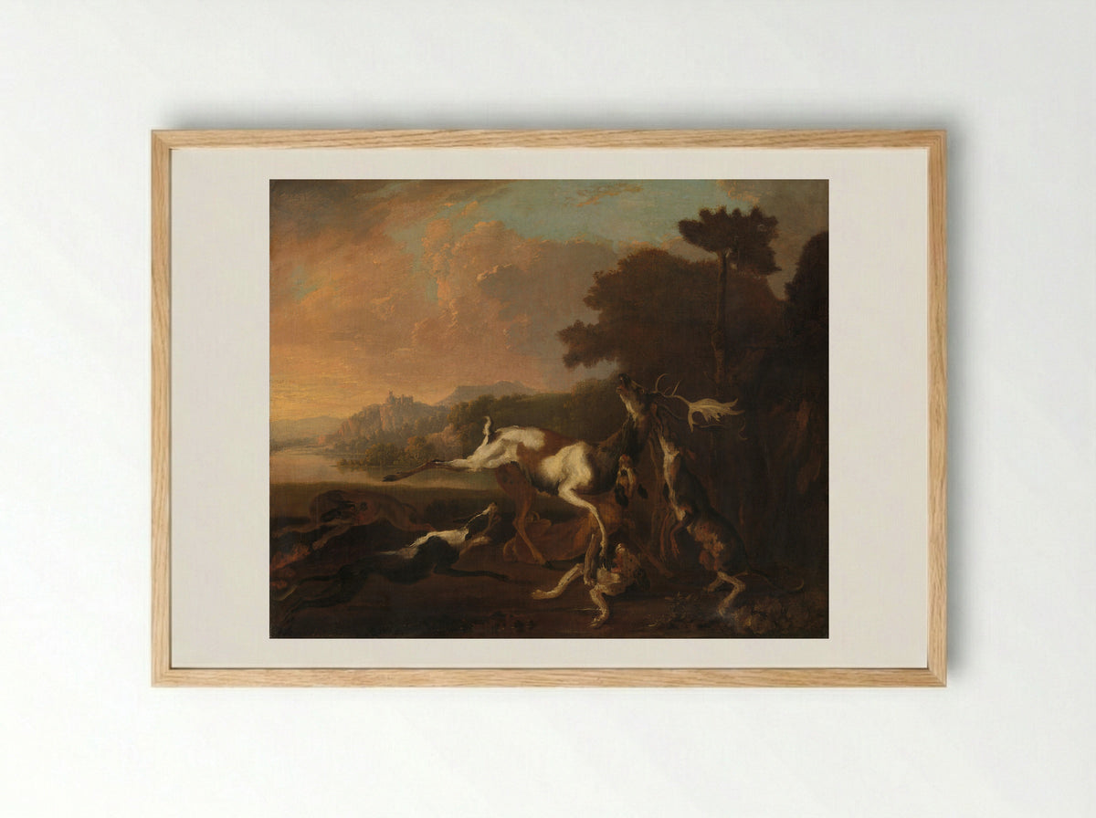 De hertenjacht - Abraham Daniëlsz. Hondius - Framed Print Wood