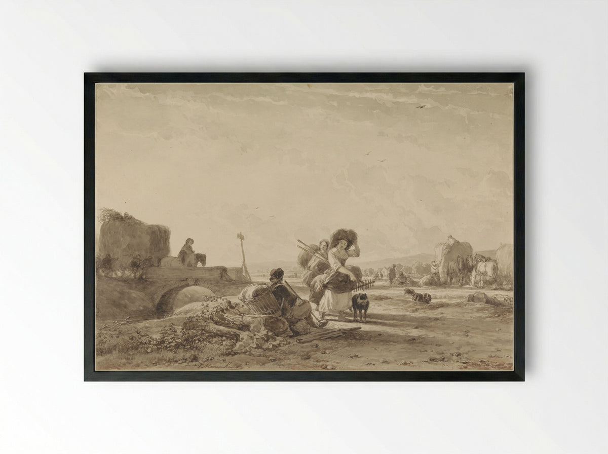 De hooioogst (The Hay Harvest) - Joseph Moerenhout - Framed Print Black