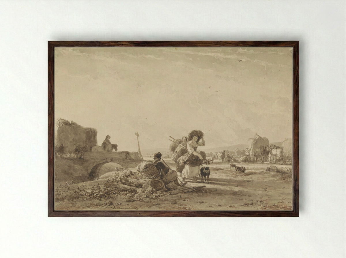 De hooioogst (The Hay Harvest) - Joseph Moerenhout - Framed Print Dark Wood