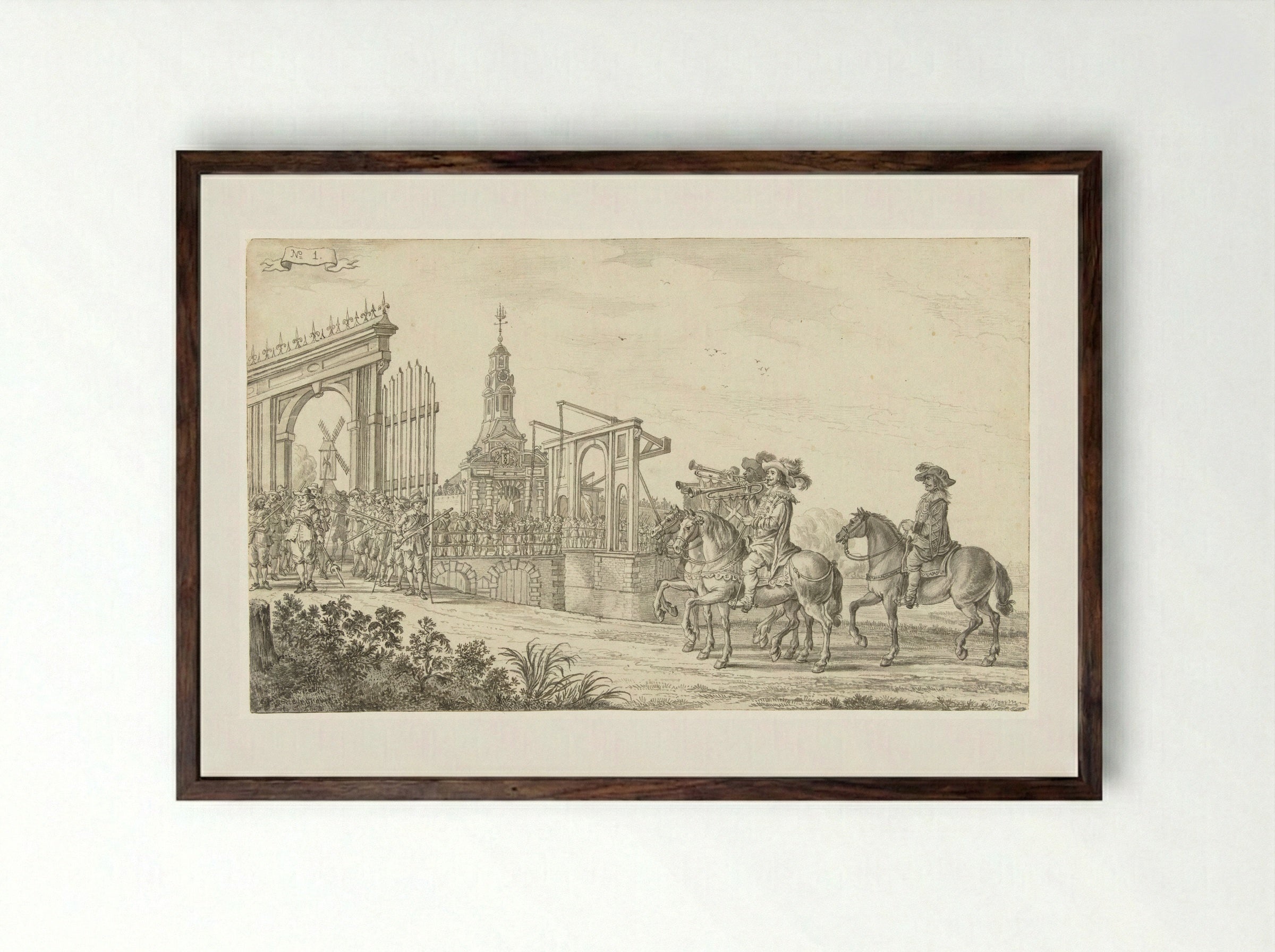 De intocht van Maria de' Medici te Amsterdam in 1638 (plaat 1) - Jan Martens de Jonge - Framed Print Dark Wood