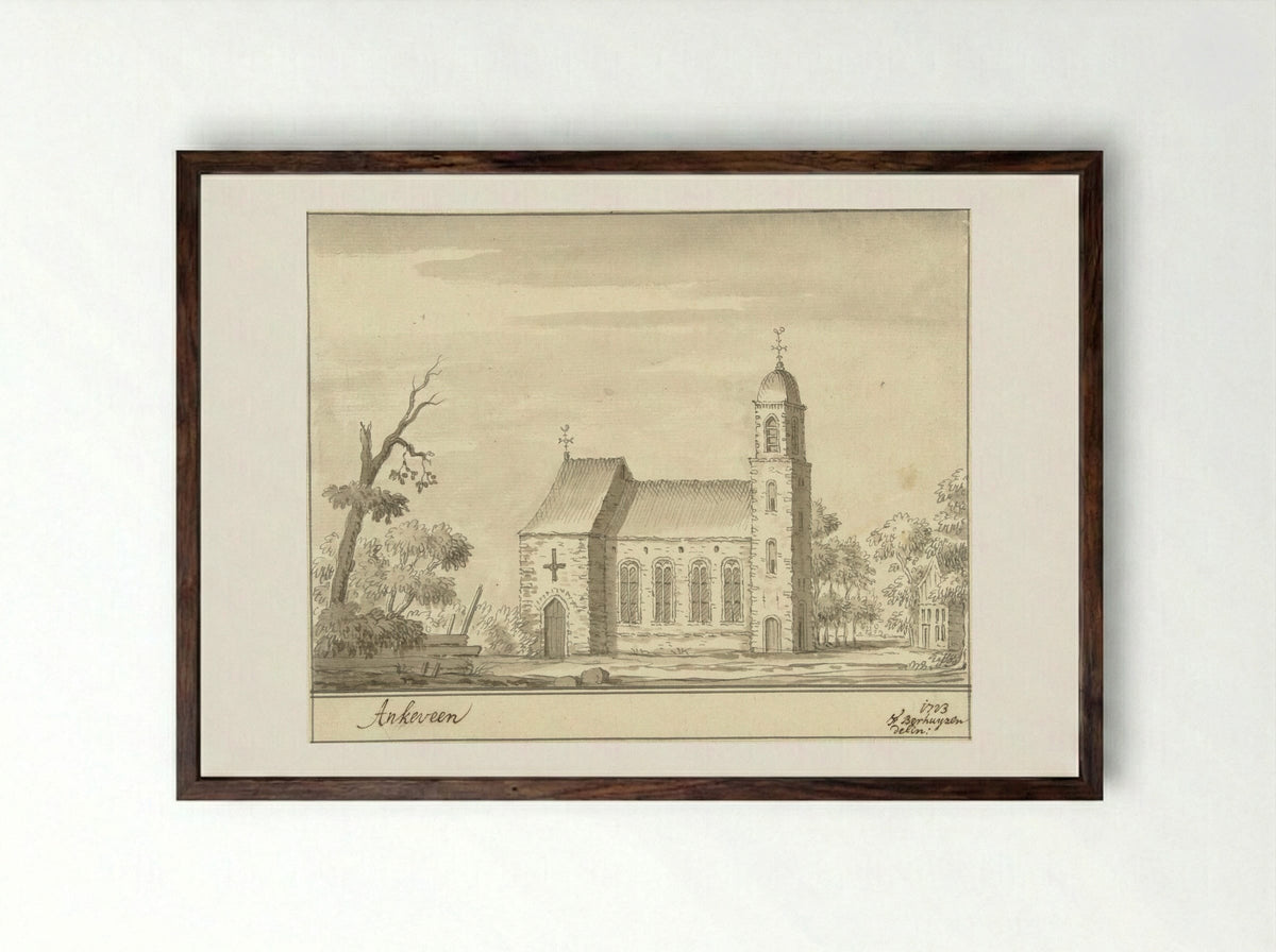 De kerk te Ankeveen - F. Berhuyzen - Framed Print Dark Wood