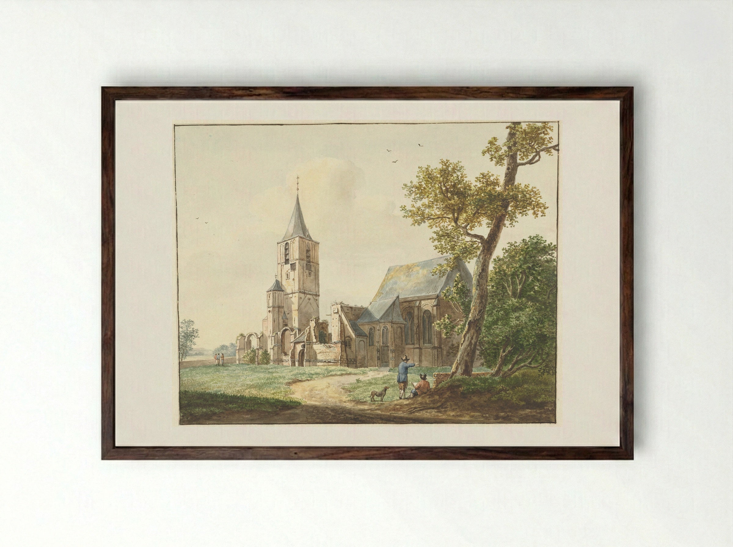 De kerk te Warmond - Pieter Gerardus van Os - Framed Print Dark Wood