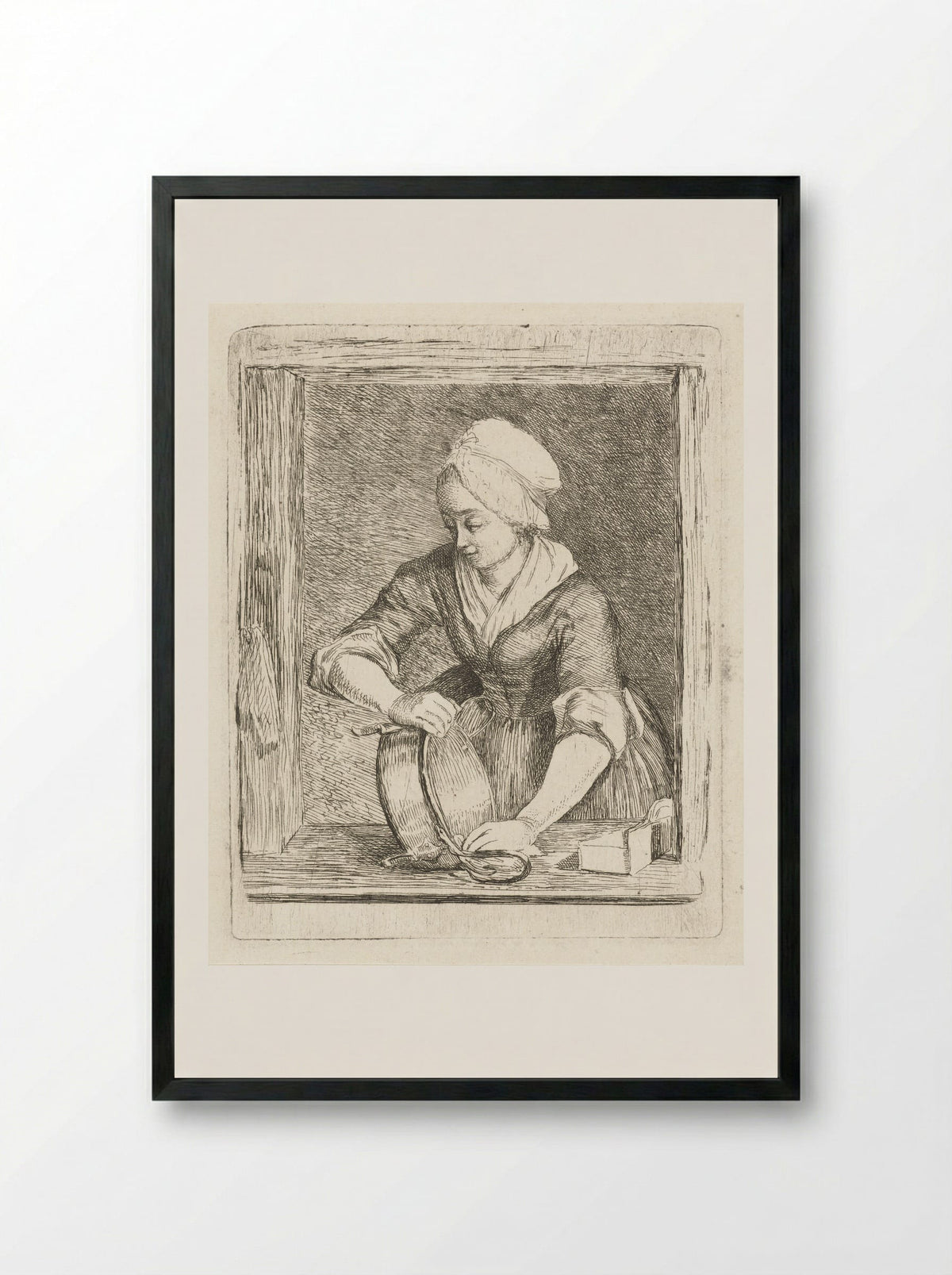 De ketelschuurster (The Kettle Scourer) - Louis Bernard Coclers - Framed Print Black