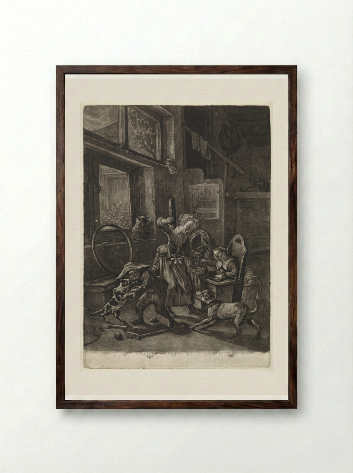 De kindertijd (Childhood) - Cornelis Dusart - Framed Print Dark Wood