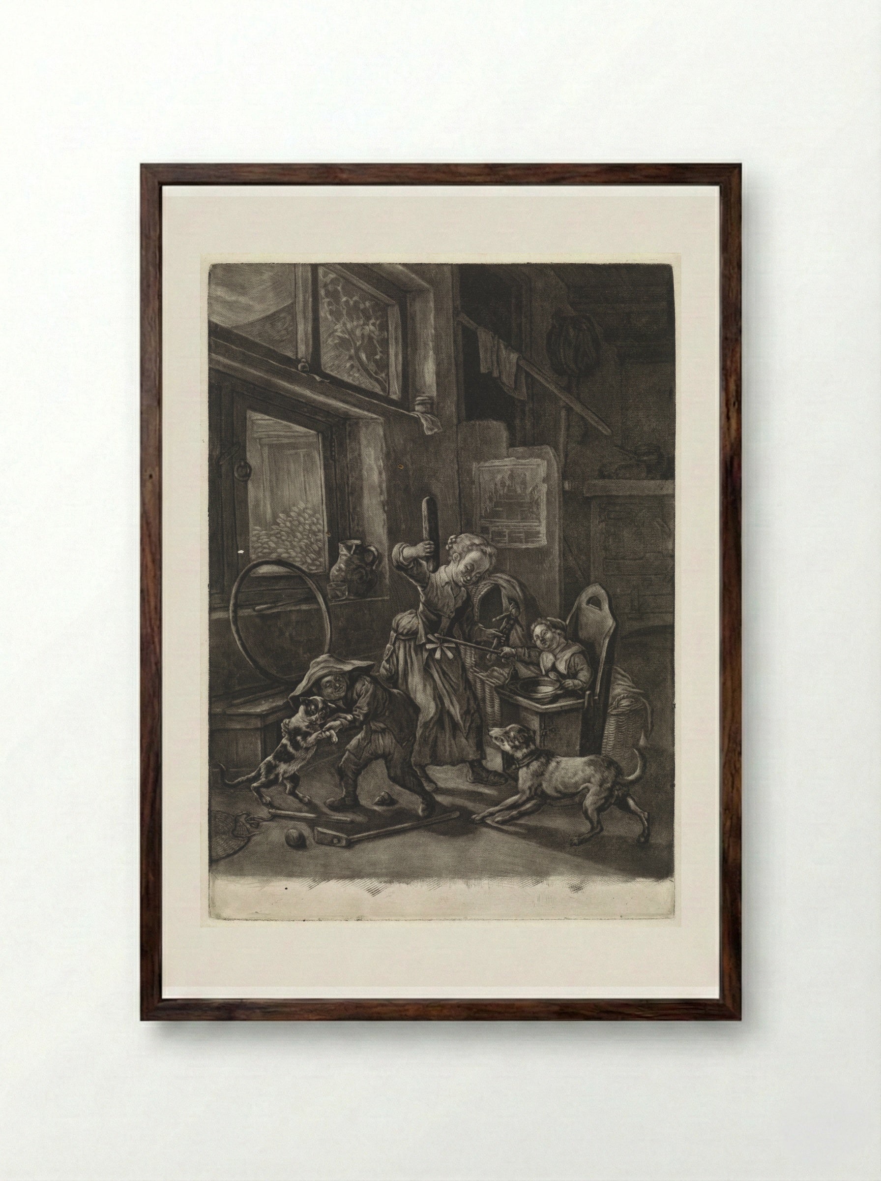 De kindertijd (Childhood) - Cornelis Dusart - Framed Print Dark Wood