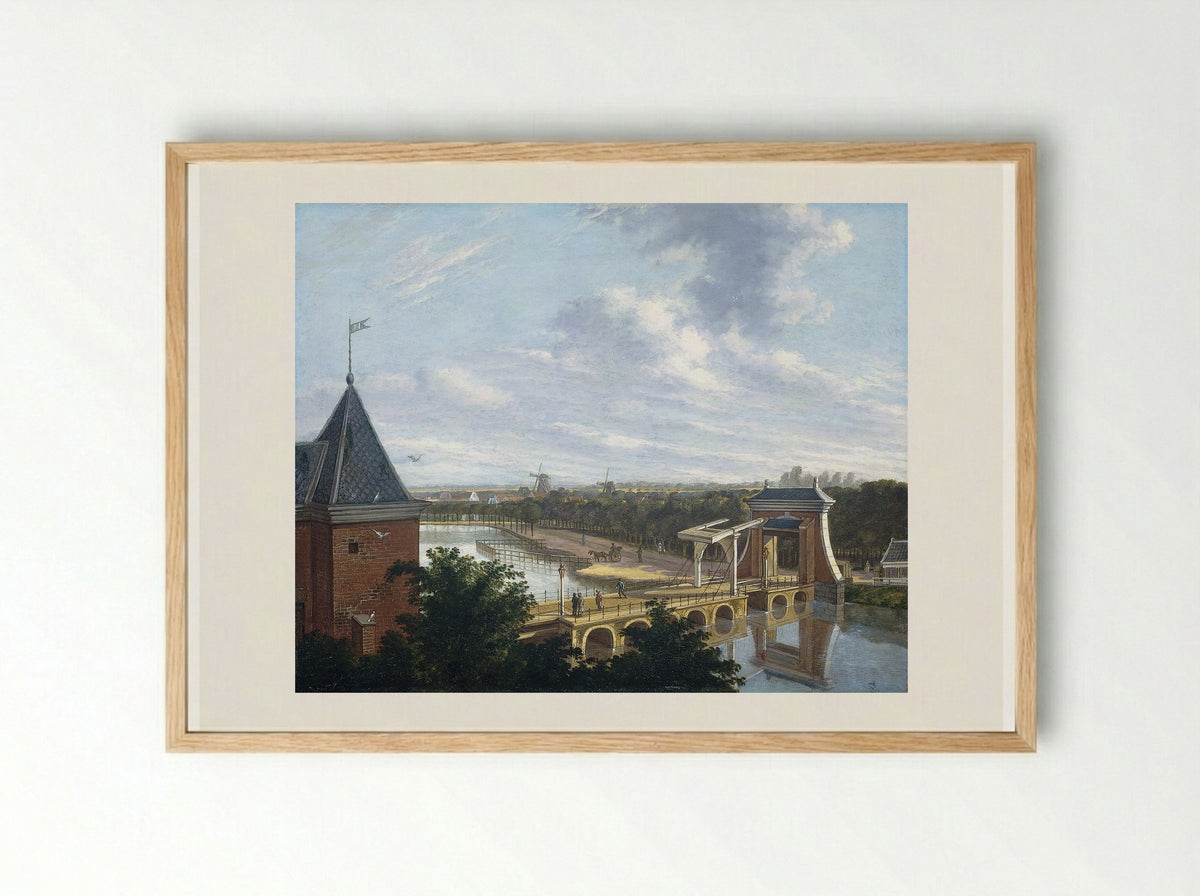 De kleine vismarkt op de hoek van de Brouwersgracht en het Singel te Amsterdam - Johannes Jelgerhuis - Framed Print Wood