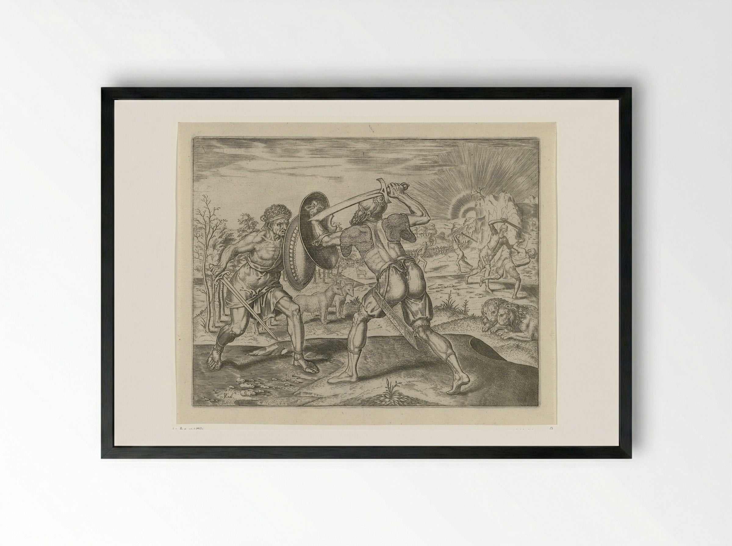 De mens vecht tegen zijn eigen soort - Philips Galle - Framed Print Black