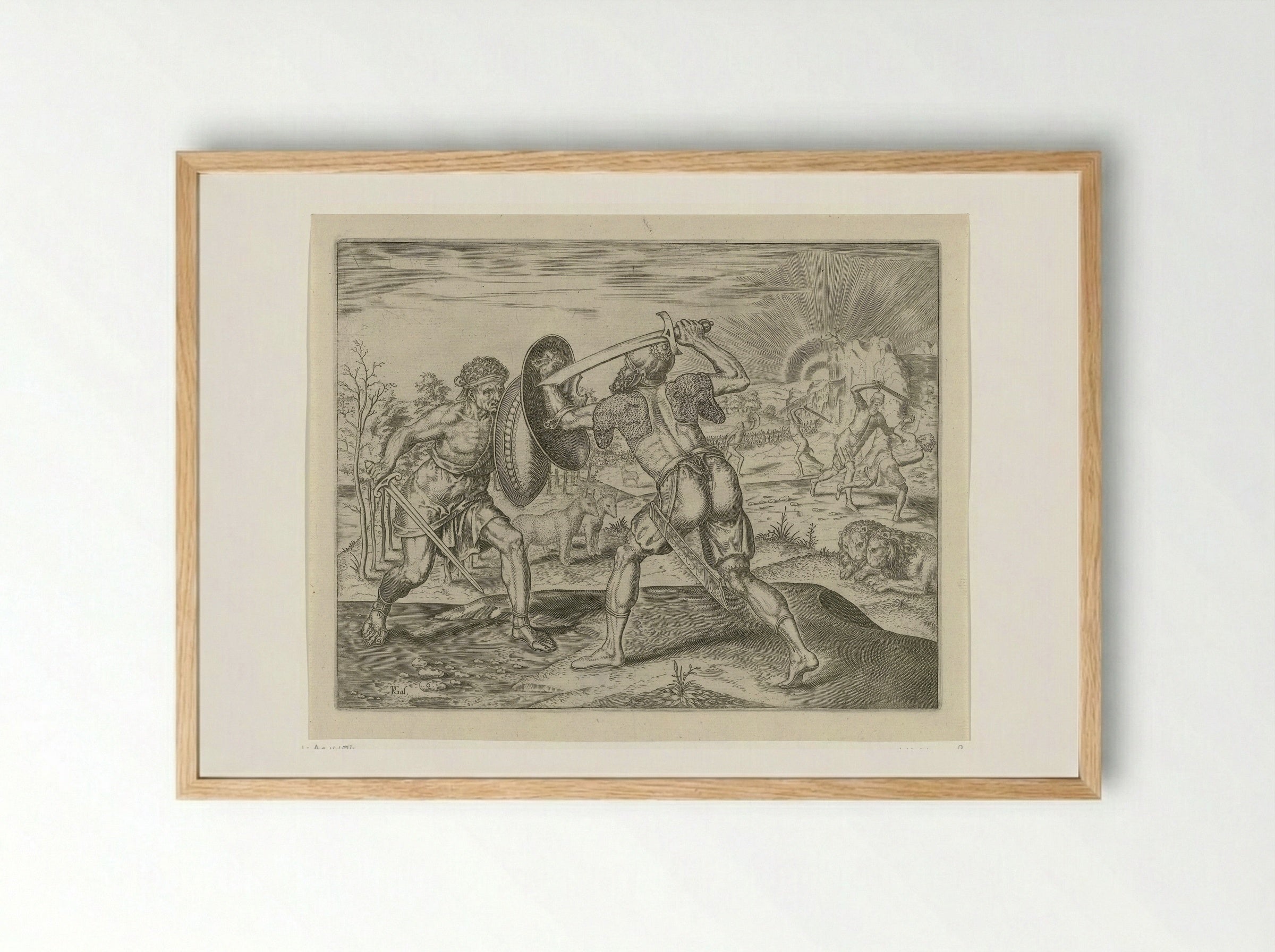 De mens vecht tegen zijn eigen soort - Philips Galle - Framed Print Wood