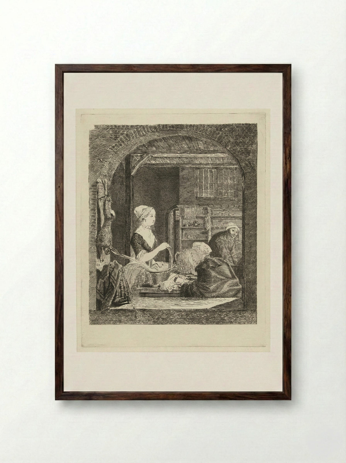 De poelierster (The Poulterer) - Louis Bernard Coclers - Framed Print Dark Wood