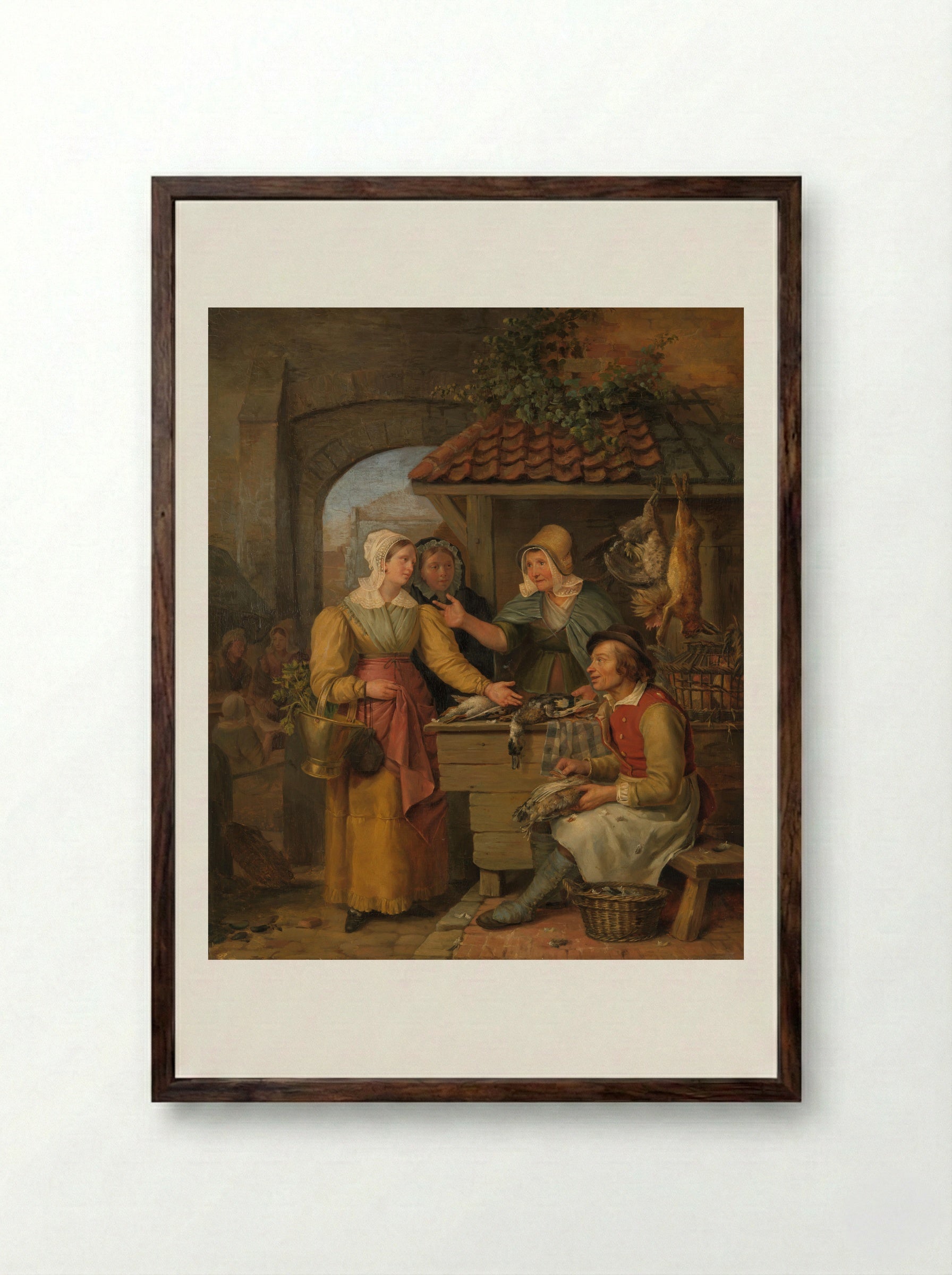 De poelierster (The Poultry Dealer) - Willem Jodocus Mattheus Engelberts - Framed Print Dark Wood