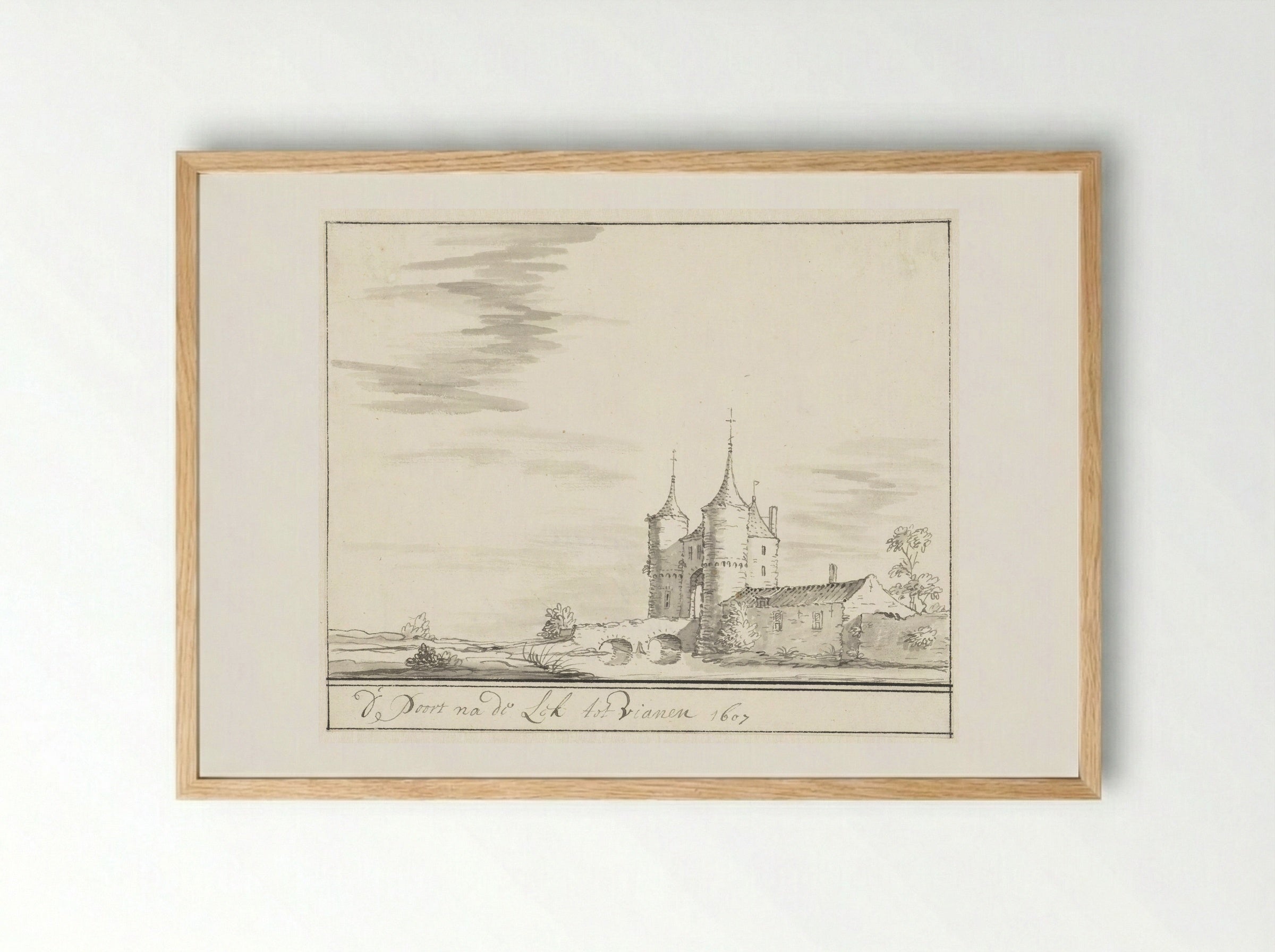 De poort aan de Lek te Vianen in 1607 - Jacobus Stellingwerff - Framed Print Wood