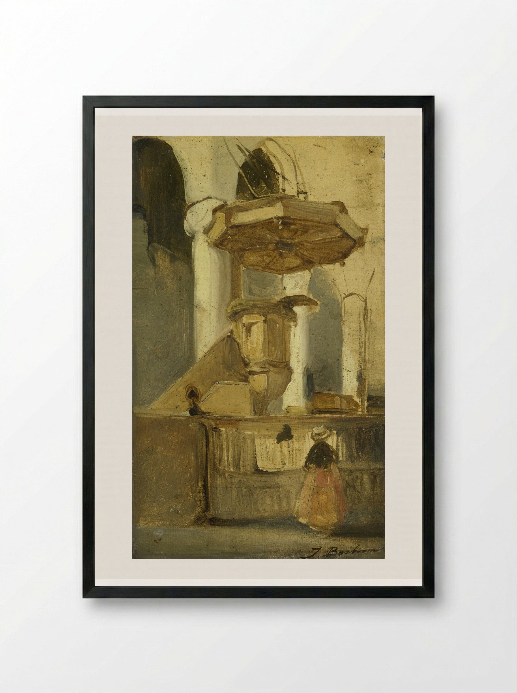 De preekstoel van een kerk te Hoorn - Johannes Bosboom - Framed Print Black
