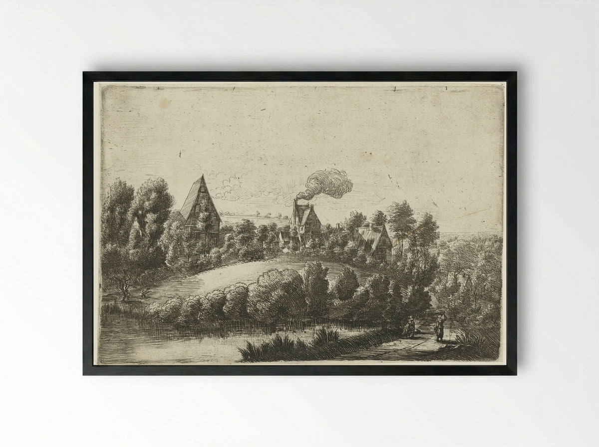De ronde heuvel (The Round Hill) - Jean Baptiste Bonnecroy - Framed Print Black