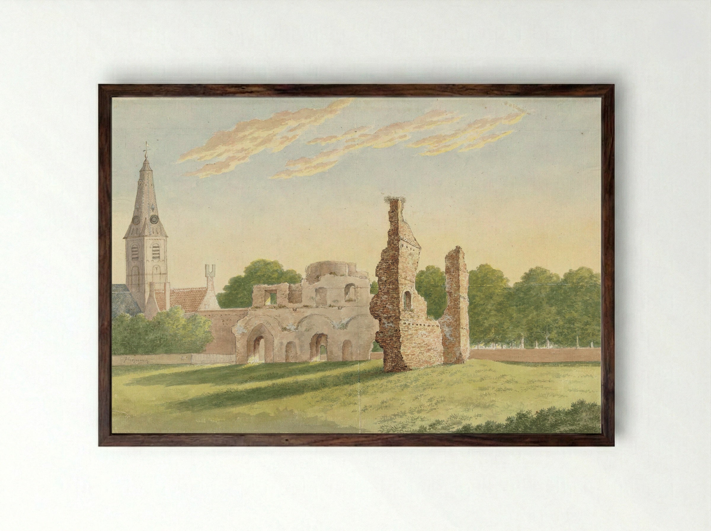 De ruïne van de Abdij van Rijnsburg - Gerardus Johannes Verburgh - Framed Print Dark Wood