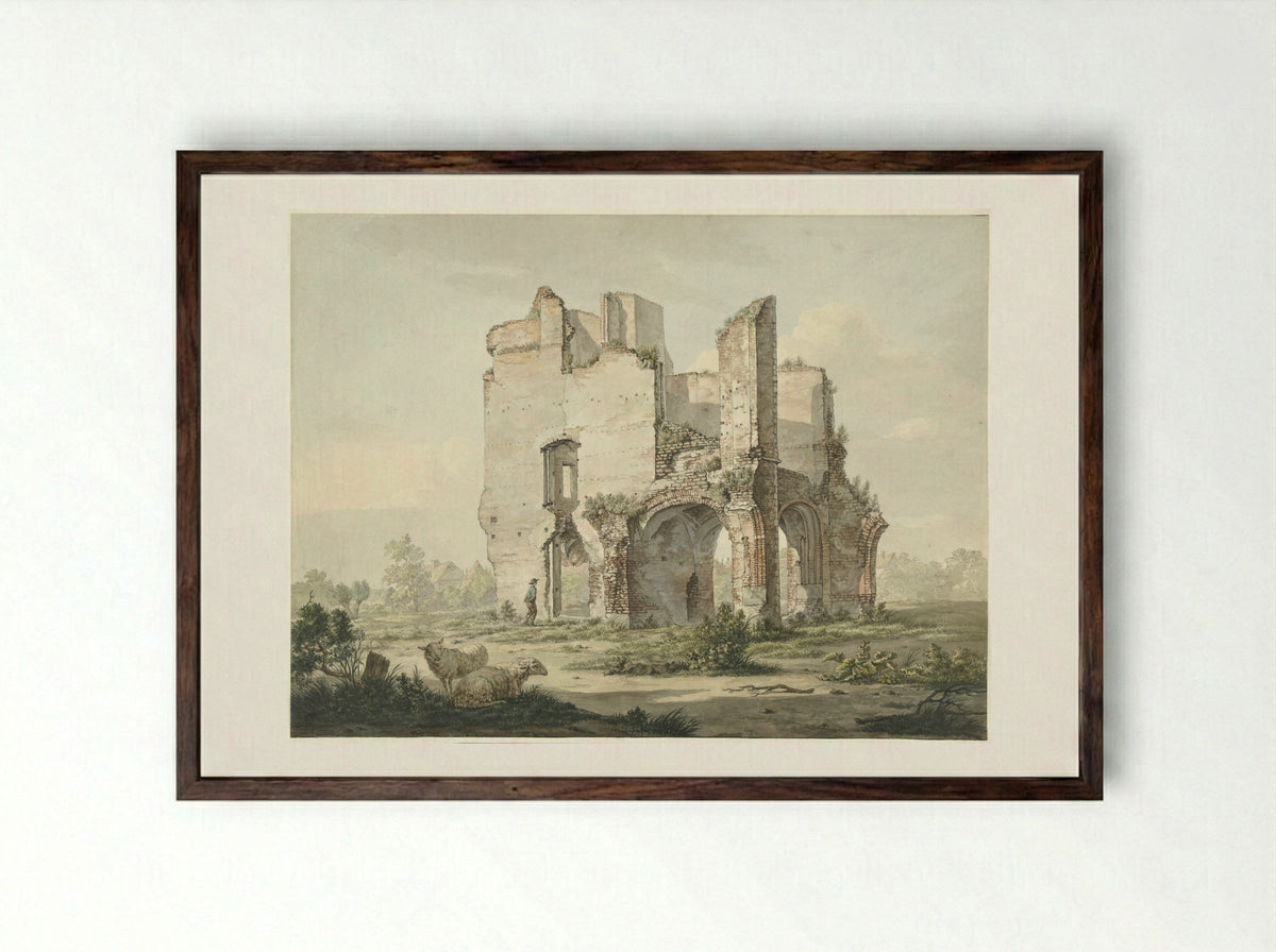 De ruïne van de Abdij van Rijnsburg - Johannes van Lexmond - Framed Print Dark Wood