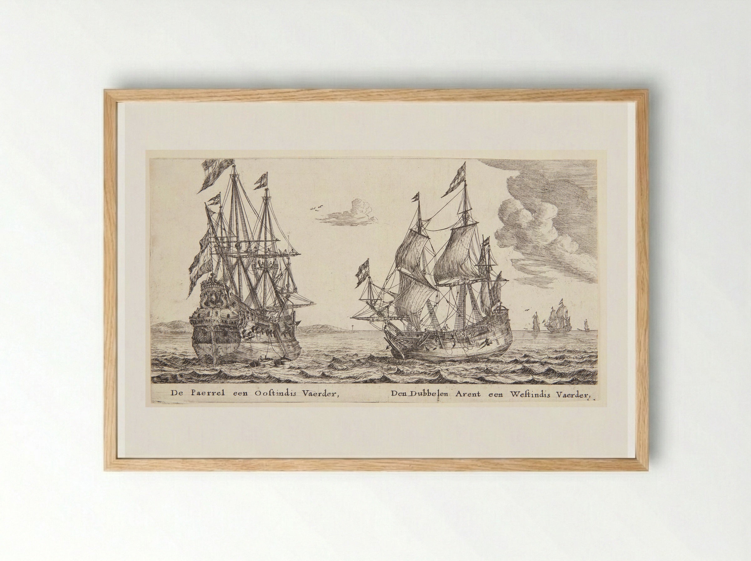 De schepen De Parel en De Dubbele Arend - Reinier Nooms - Framed Print Wood