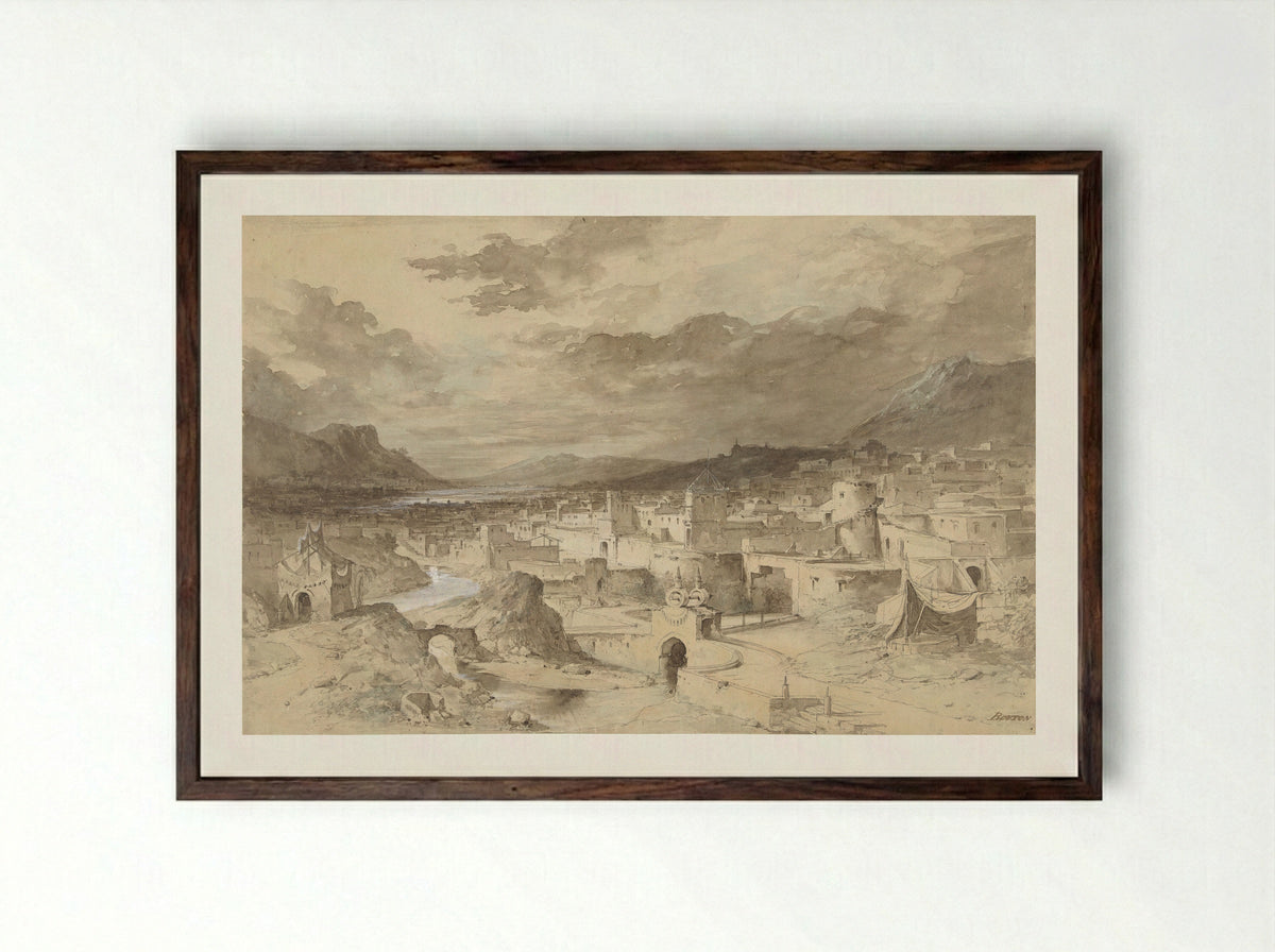 De stad Enochia - Charles Marie Bouton - Framed Print Dark Wood