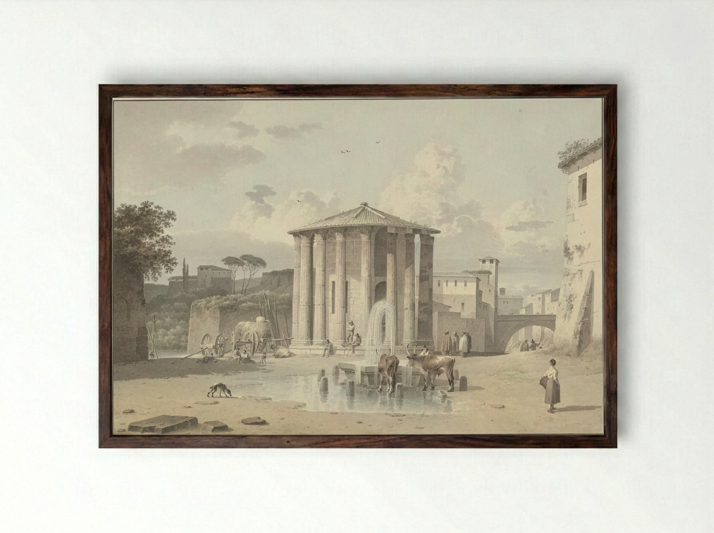 De tempel van Vesta in Rome - Josephus Augustus Knip - Framed Print Dark Wood