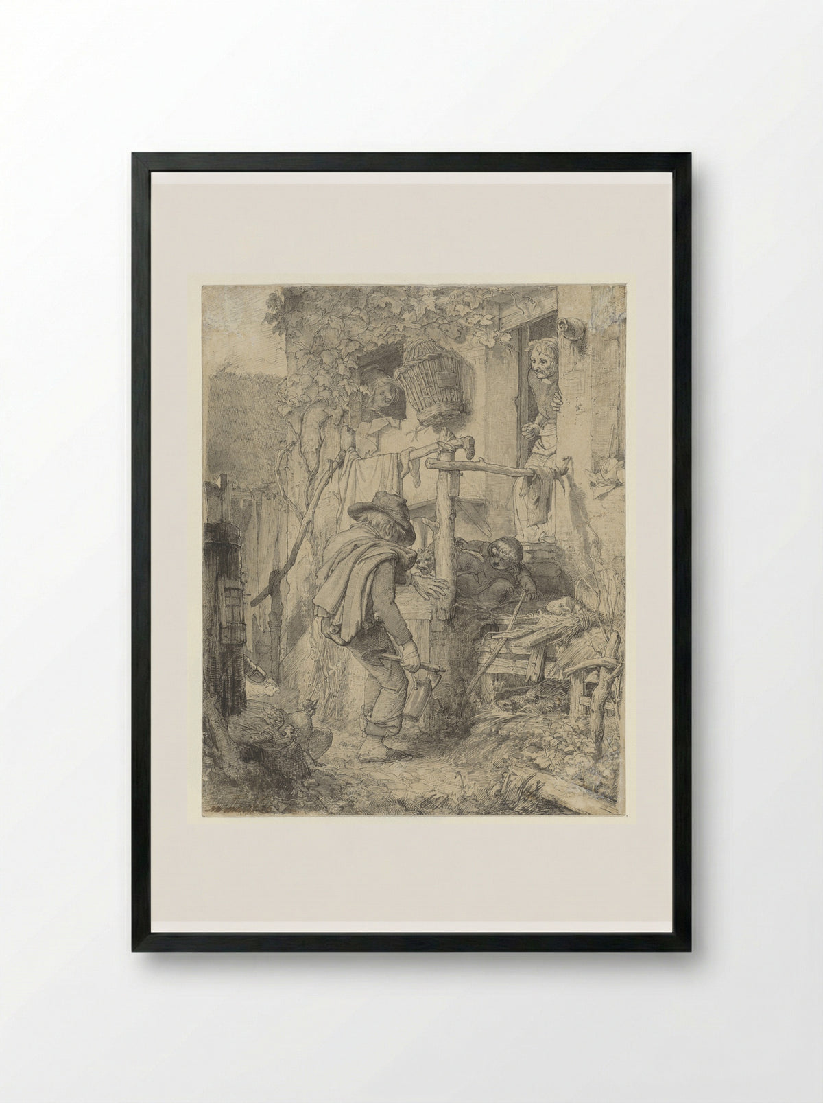 De thuiskomst van een dronken man - Matthijs Maris - Framed Print Black