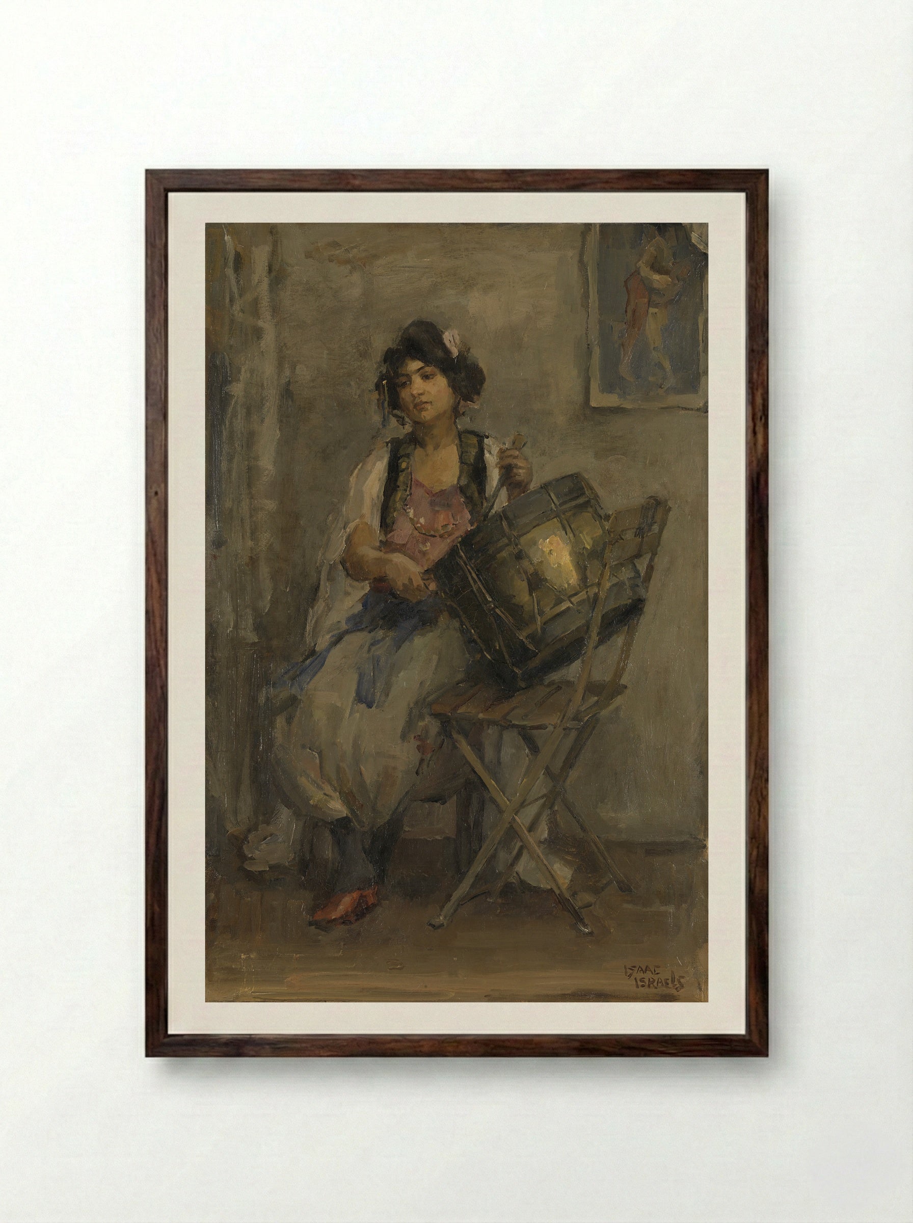 De trommelaarster - Isaac Israels - Framed Print Dark Wood