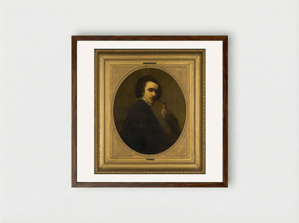 De valkenier (The Falconer) - Christoffel Bisschop - Framed Print Dark Wood