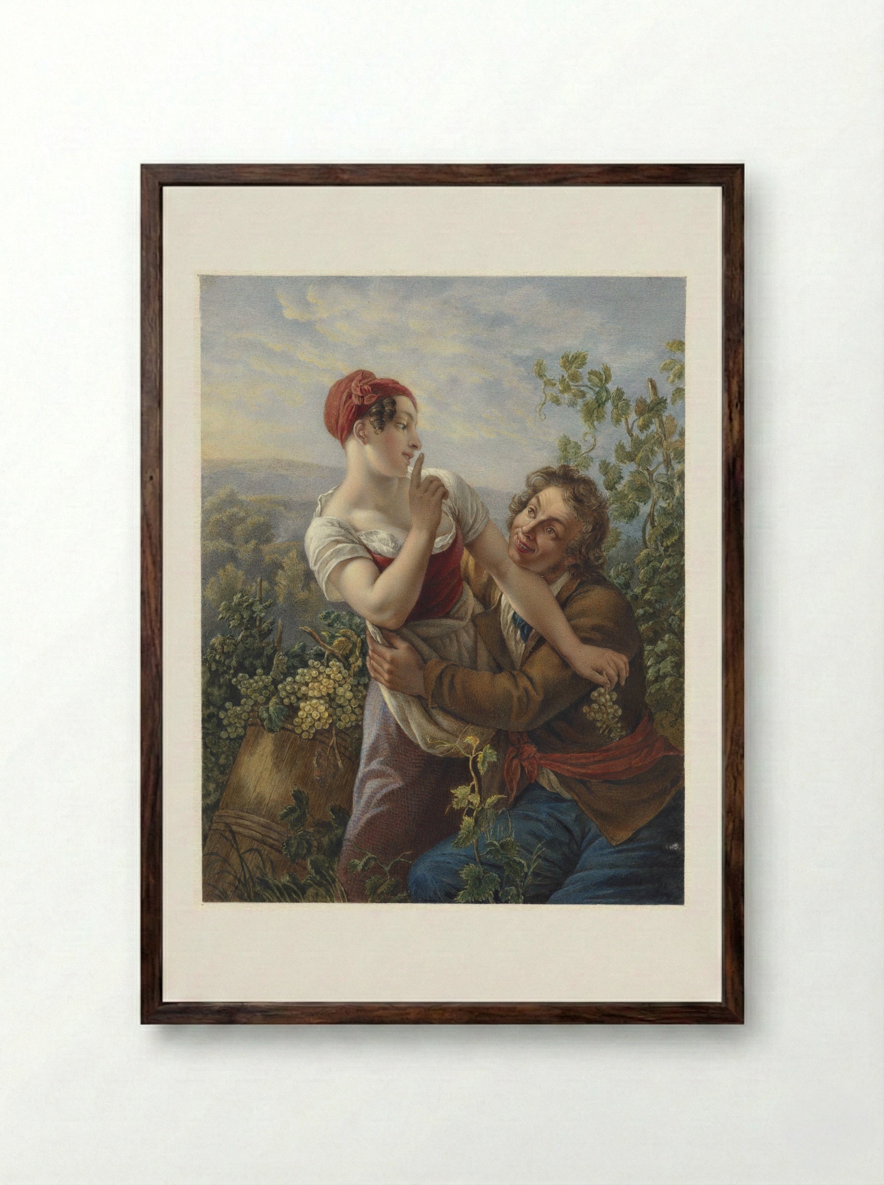 De verliefde wijngaardenier - Johan Heinrich Neuman - Framed Print Dark Wood