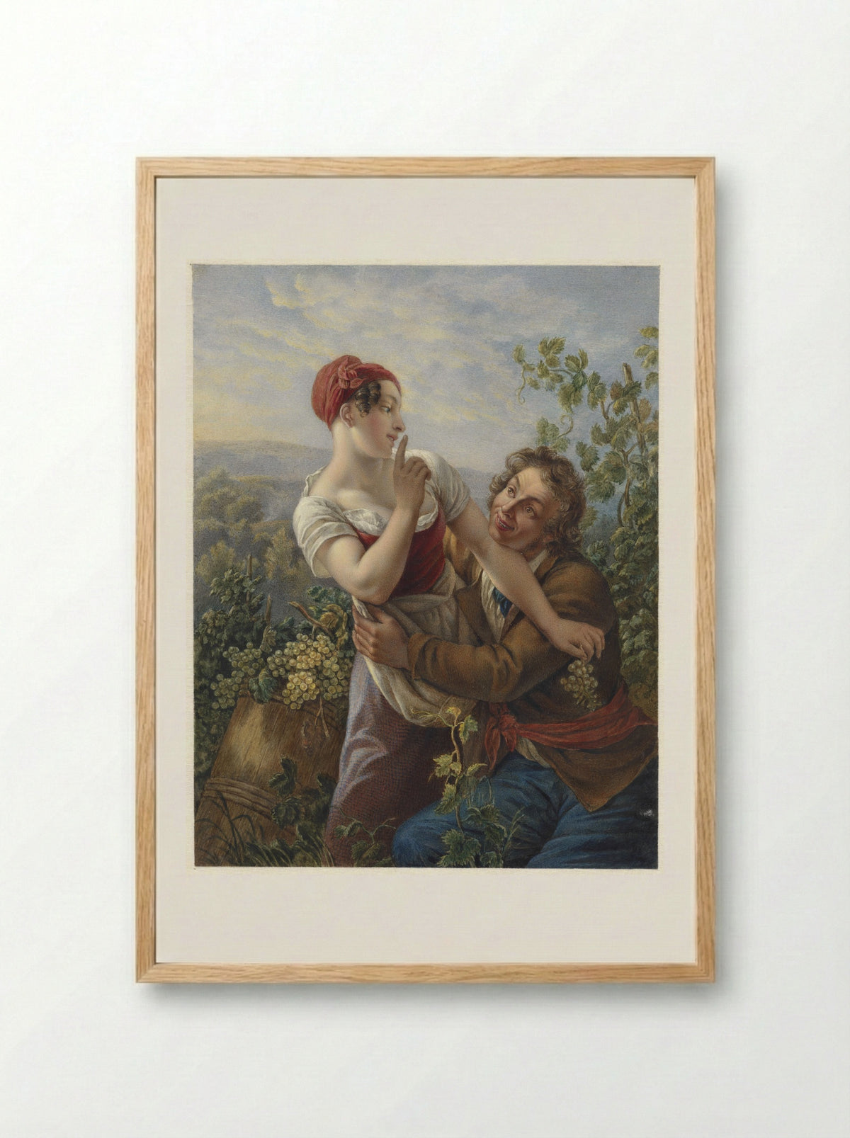 De verliefde wijngaardenier - Johan Heinrich Neuman - Framed Print Wood