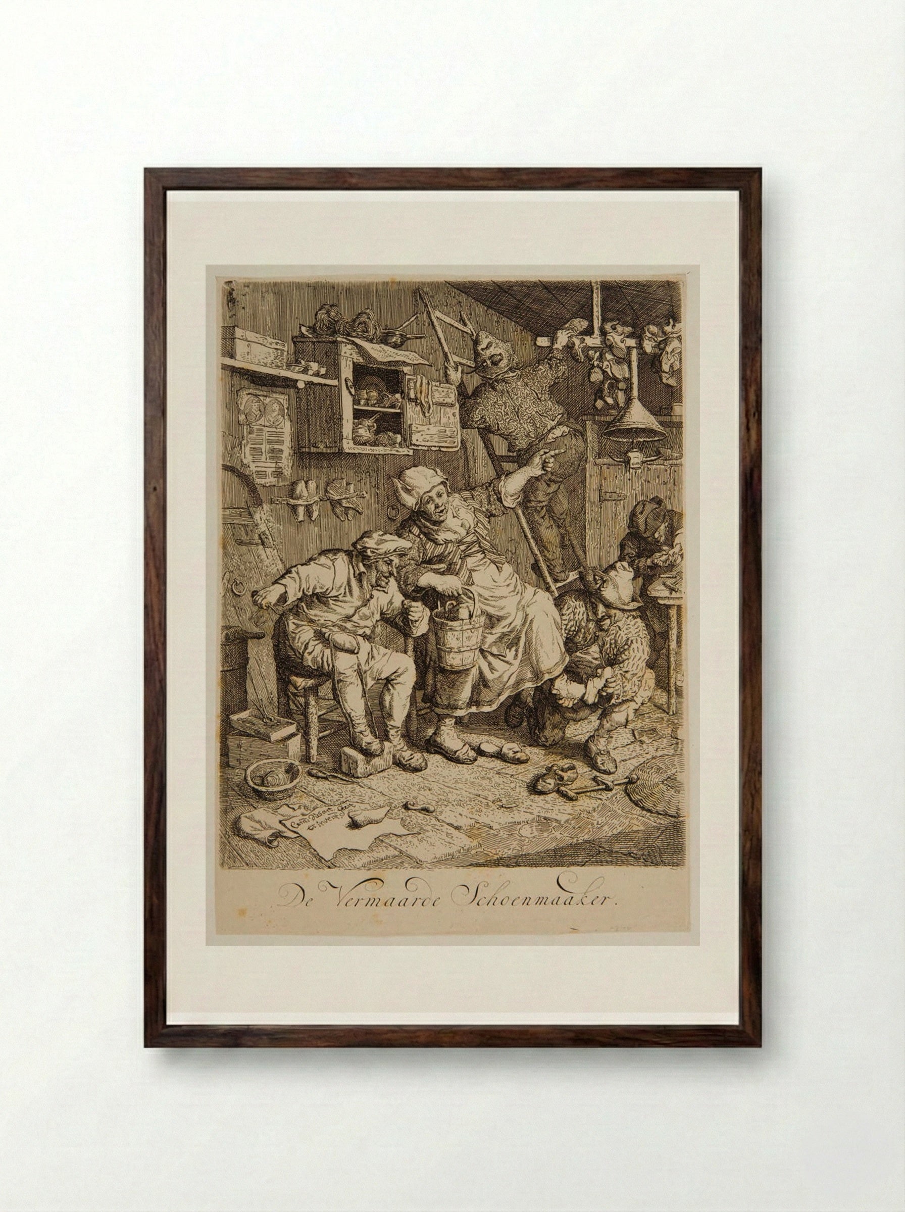 De vermaarde schoenmaaker - Cornelis Dusart - Framed Print Dark Wood