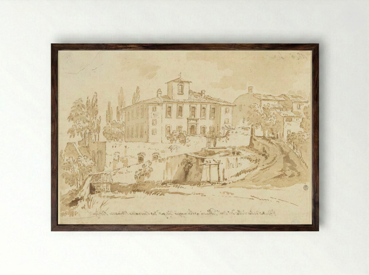 De villa van Cavaliere Galbarri te Rimaggio - Bernardino Minozzi - Framed Print Dark Wood