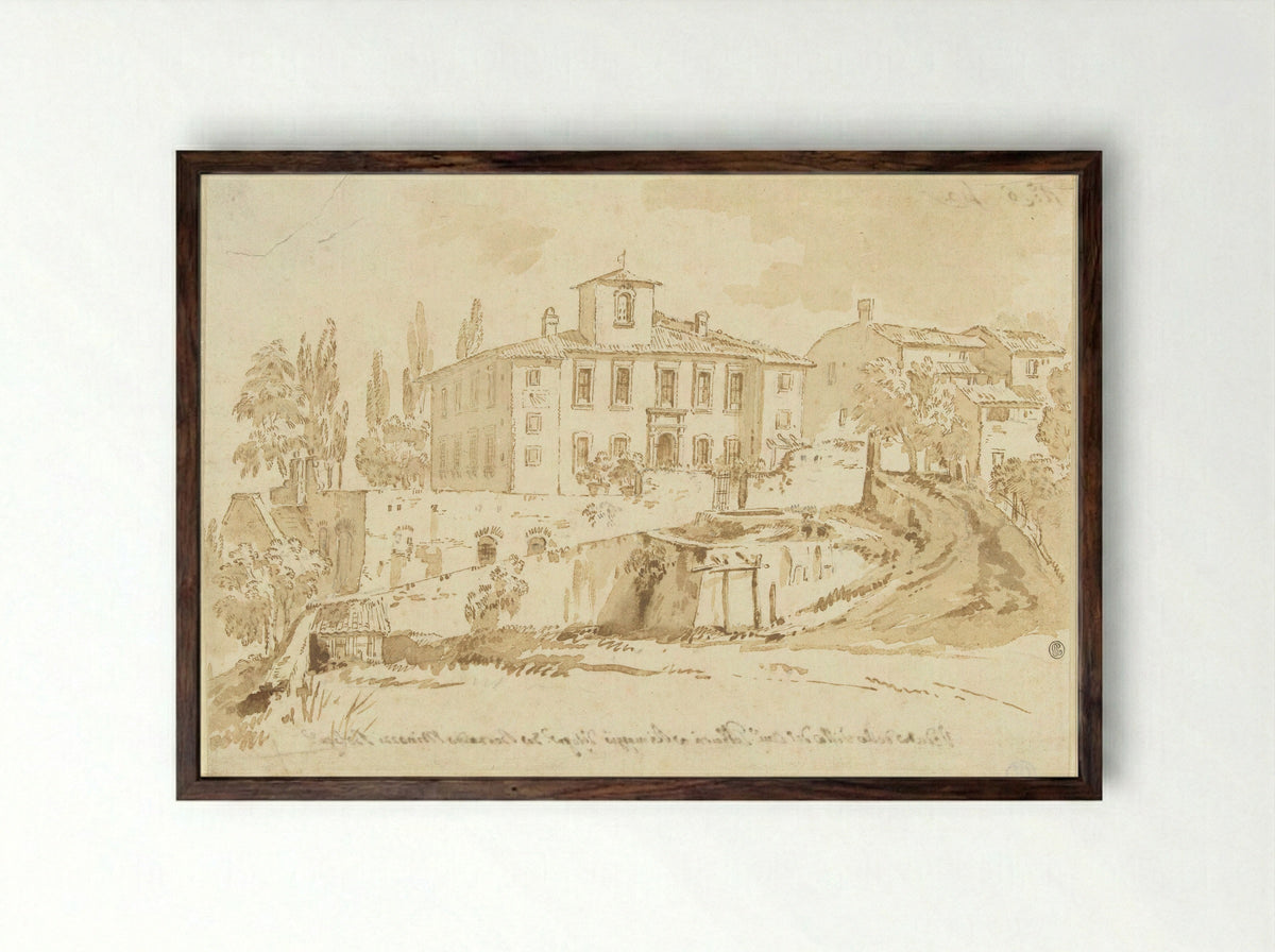 De villa van Cavaliere Galbarri te Rimaggio - Bernardino Minozzi - Framed Print Dark Wood