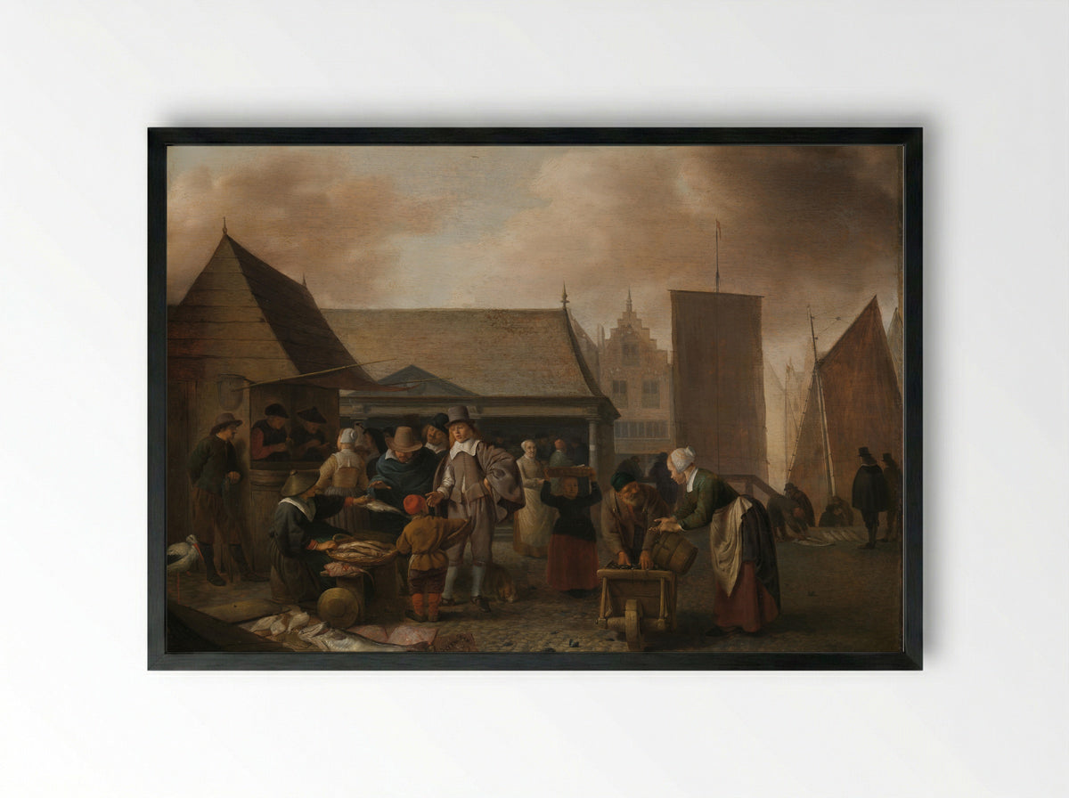 De vismarkt - Hendrick Martensz Sorgh - Framed Print Black