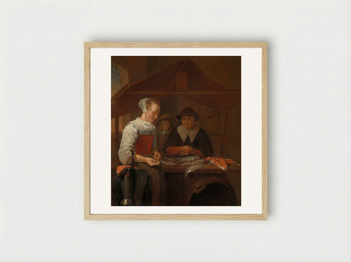 De visvrouw - Quiringh Gerritsz. van Brekelenkam - Framed Print Wood