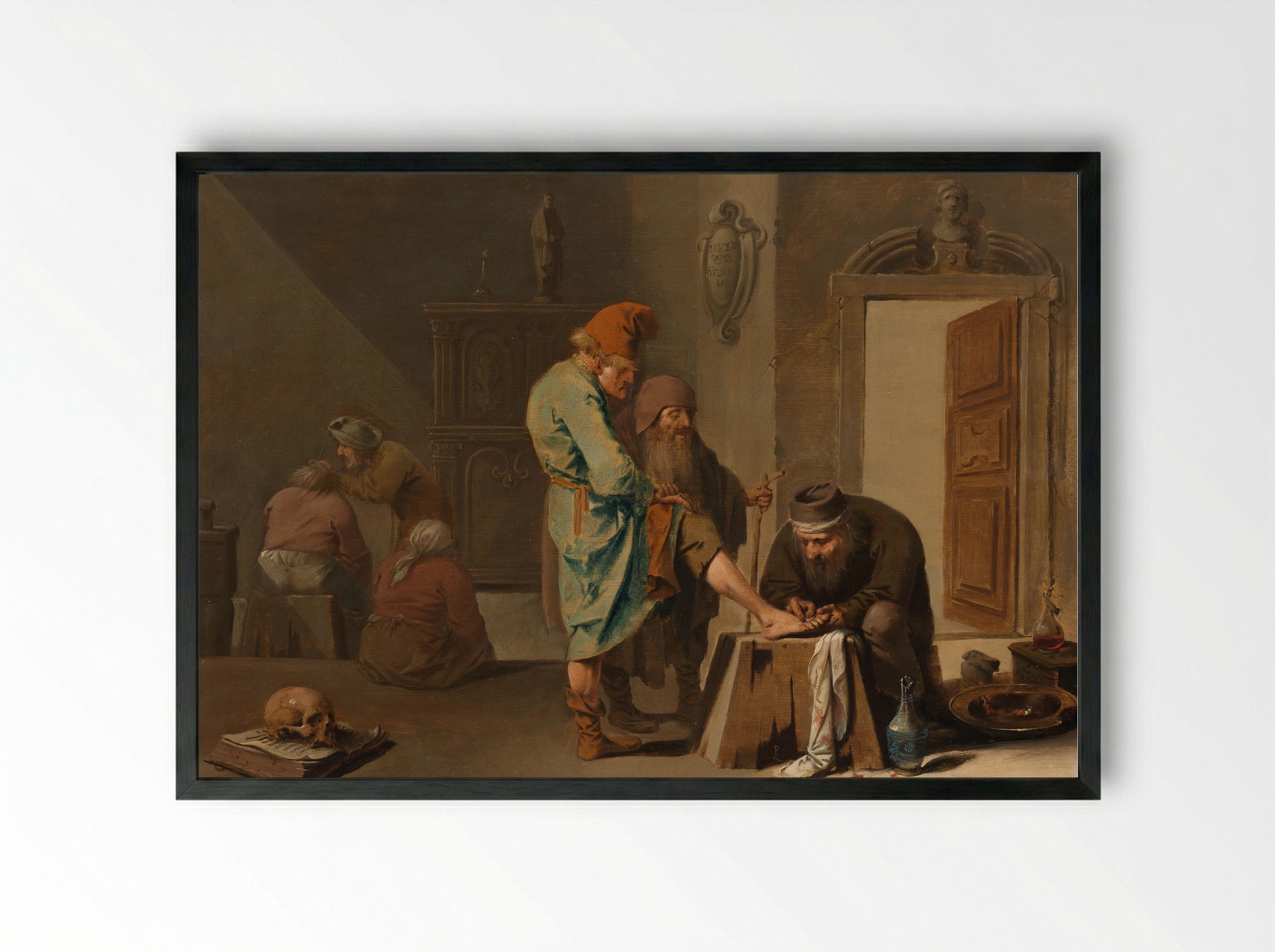 De voetoperatie (The Foot Operation) - Pieter Jansz Quast - Framed Print Black