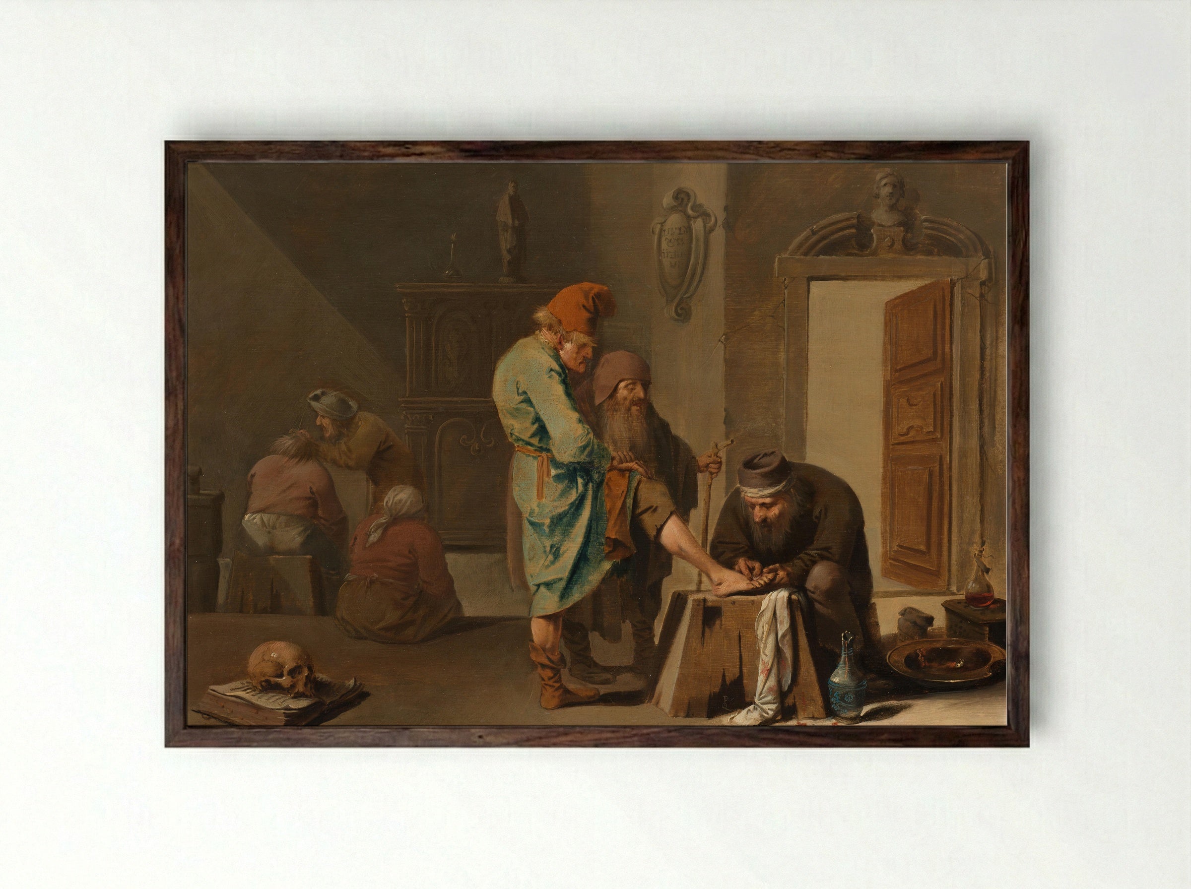 De voetoperatie (The Foot Operation) - Pieter Jansz Quast - Framed Print Dark Wood