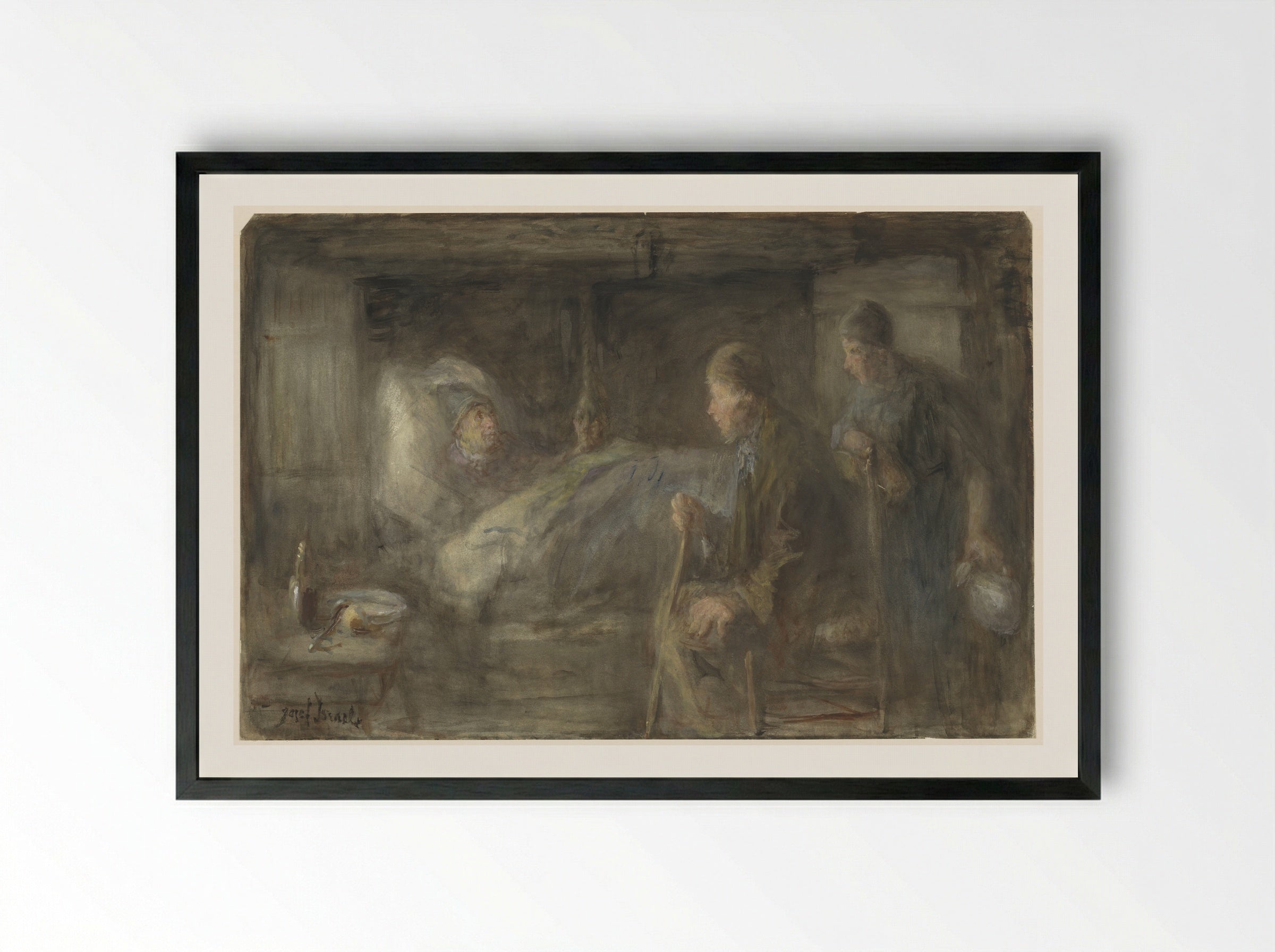 De zieke buurman - Jozef Israëls - Framed Print Black