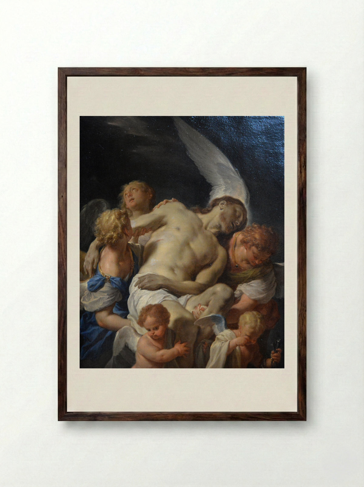 Dead Christ Supported by Angels - Francesco Trevisani - Framed Print Dark Wood