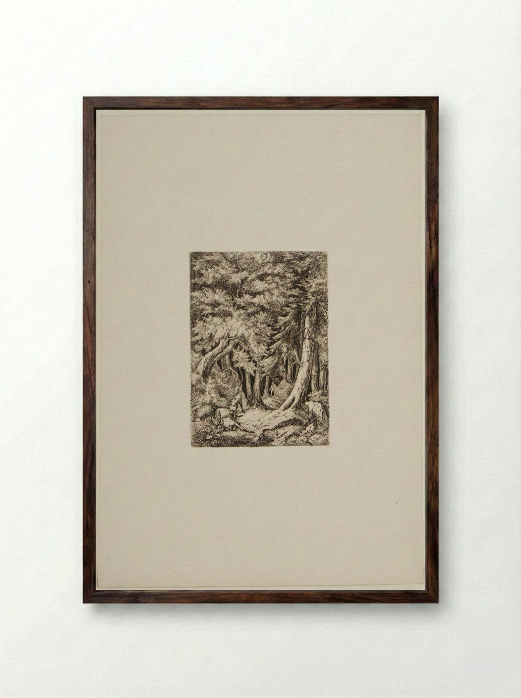 Dead Deer Guarded by a Dog in the Forest - Friedrich Anton Wolff - Framed Print Dark Wood