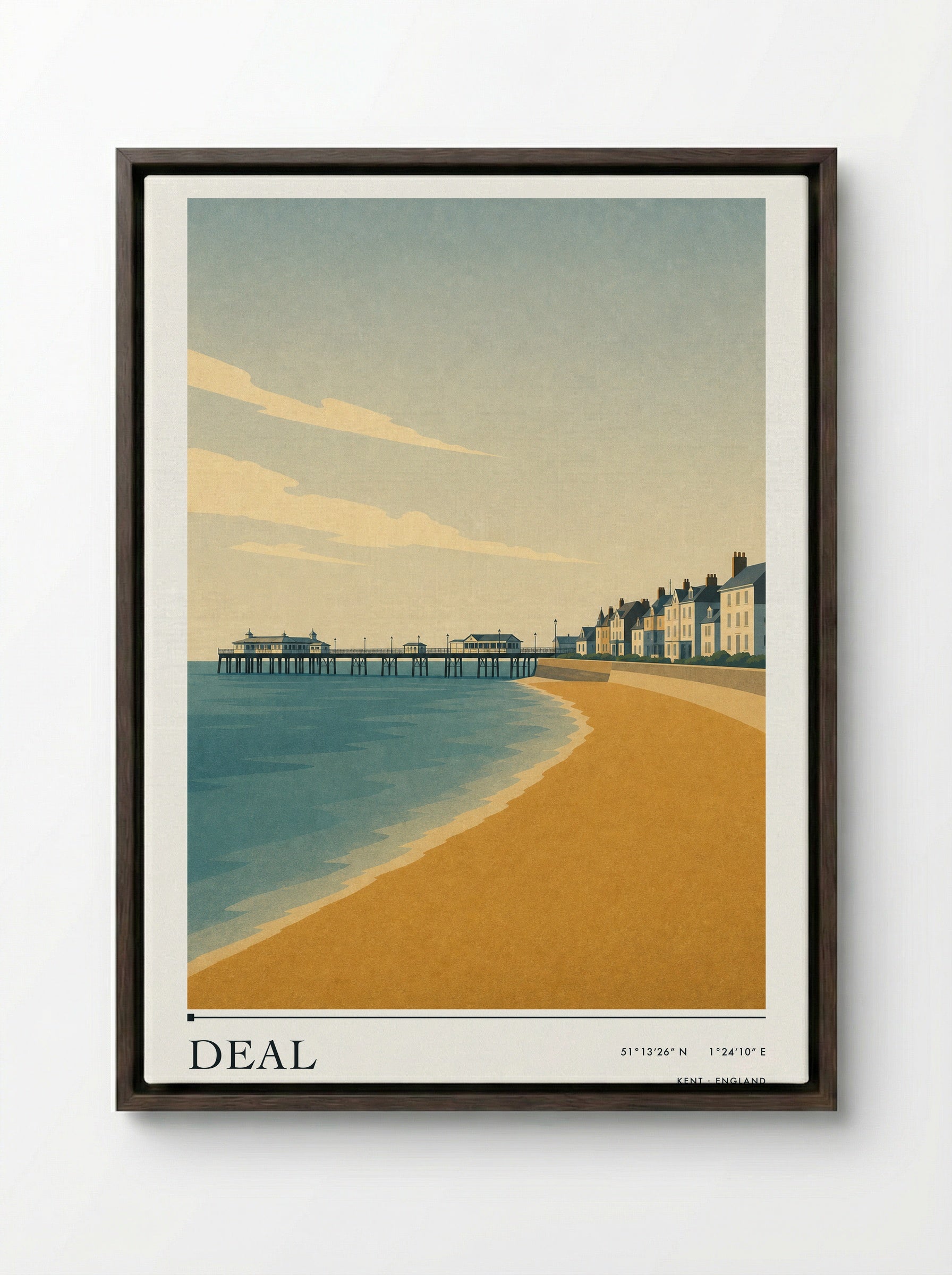 Deal Travel Poster - Framed Canvas Dark Wood