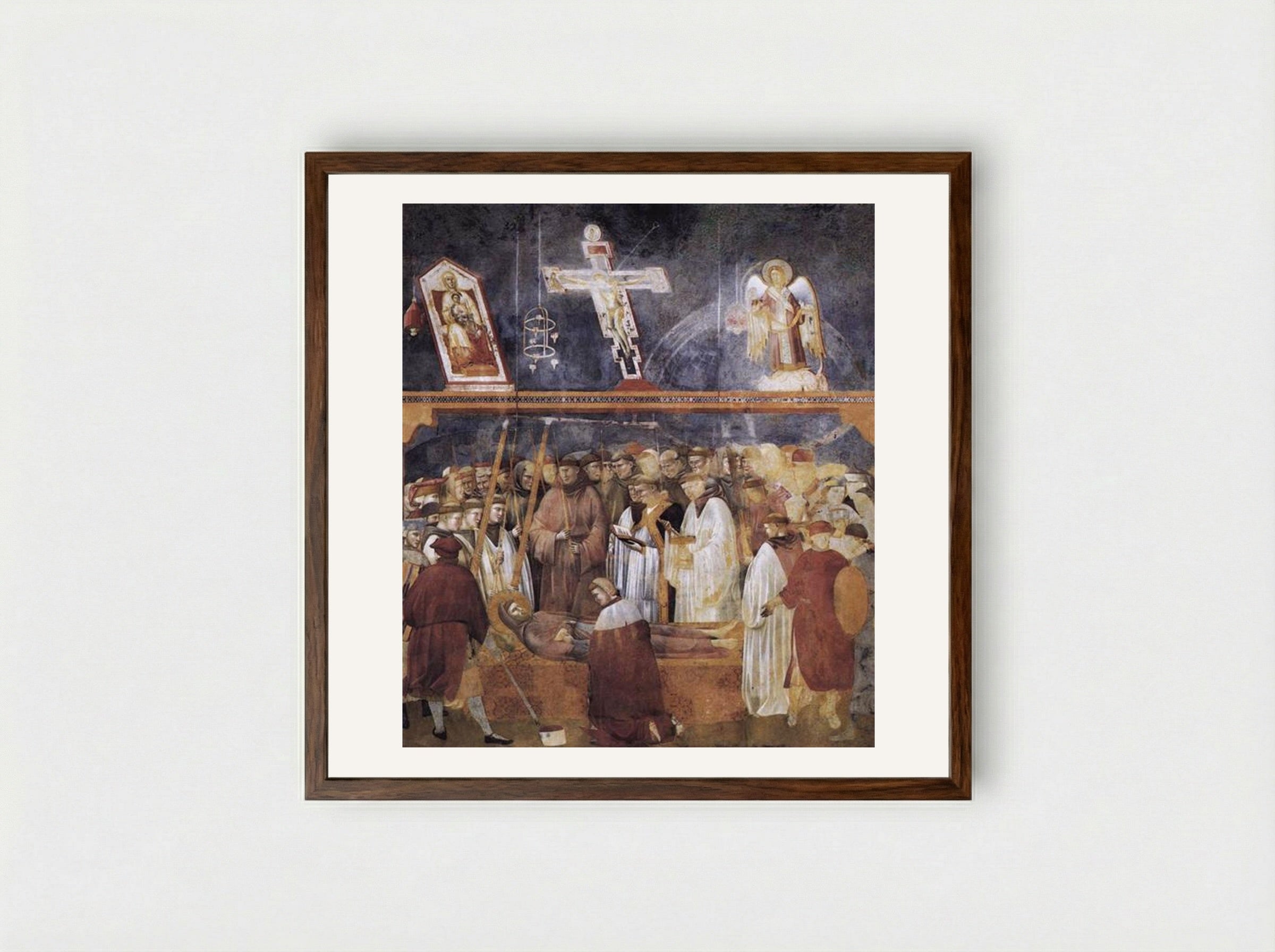 Death and Ascension of Saint Francis - Giotto di Bondone - Framed Print Dark Wood