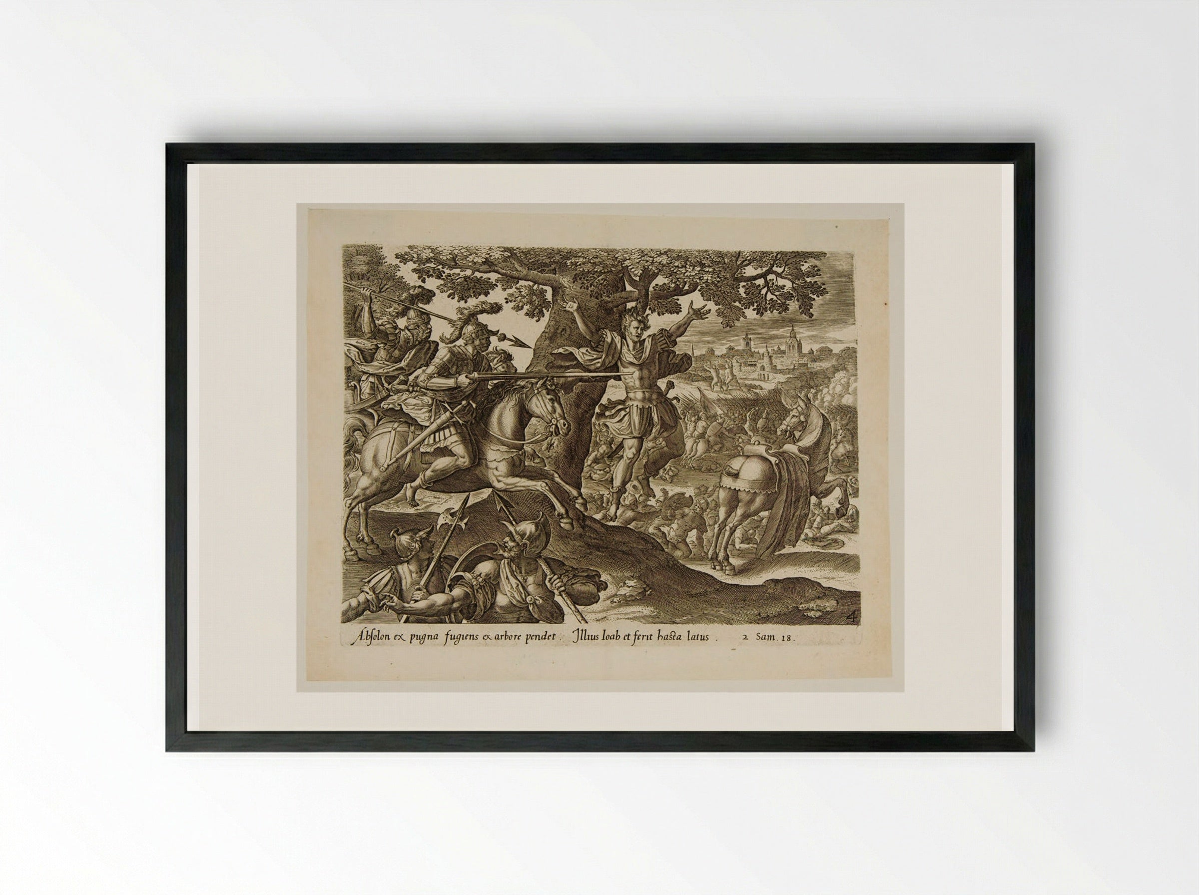 Death of Absalom - Johannes Wierix - Framed Print Black
