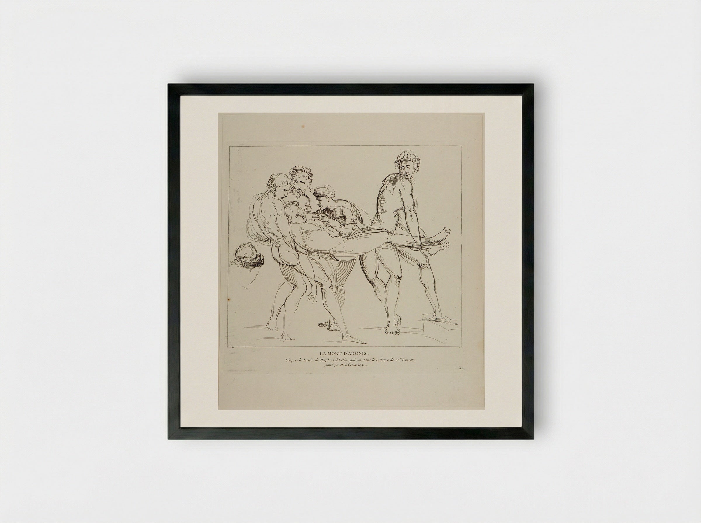 Death of Adonis (After Raphael) - Anne Claude Philippe de Thubières, Comte de Caylus - Framed Print Black