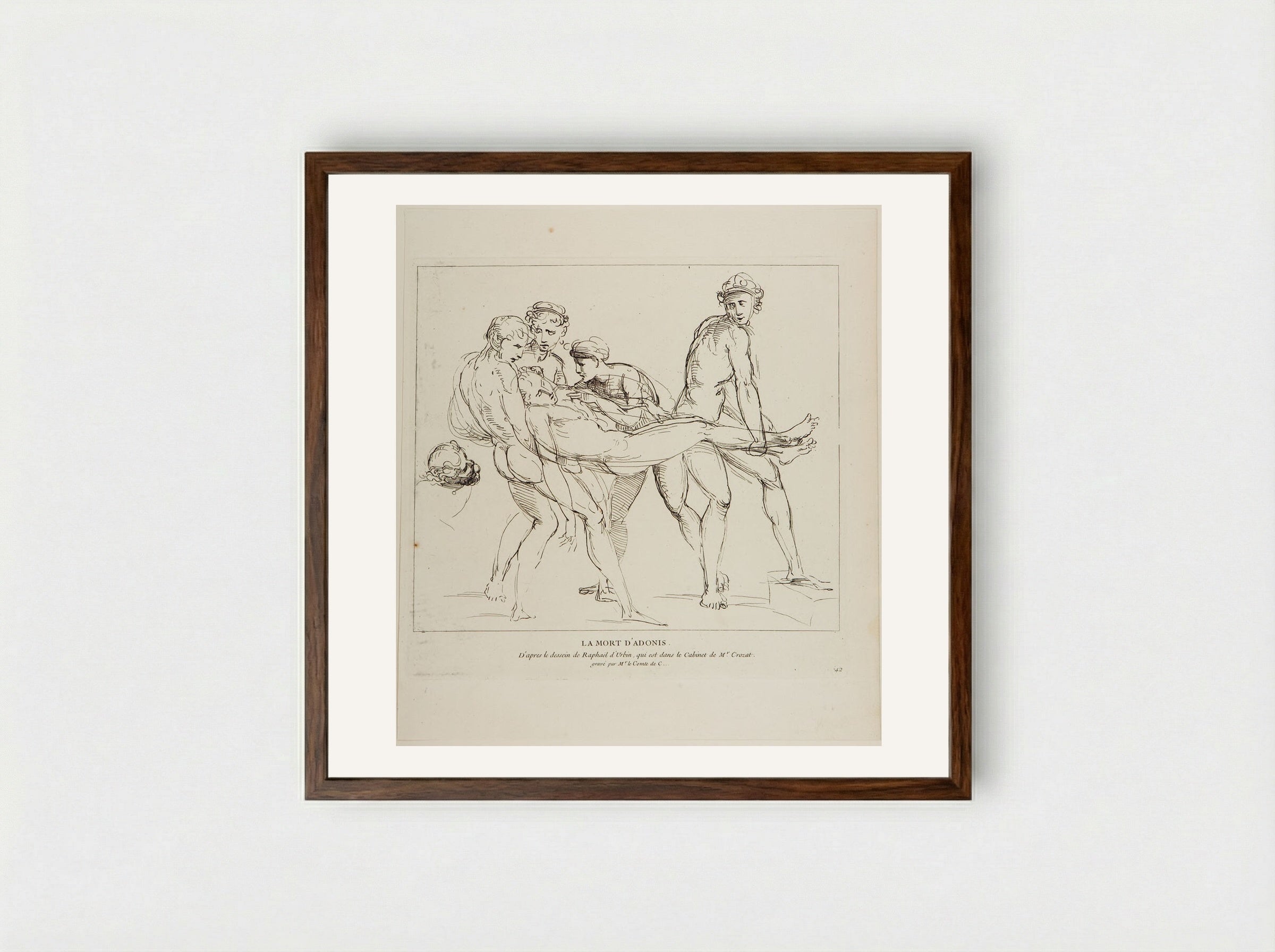 Death of Adonis (After Raphael) - Anne Claude Philippe de Thubières, Comte de Caylus - Framed Print Dark Wood