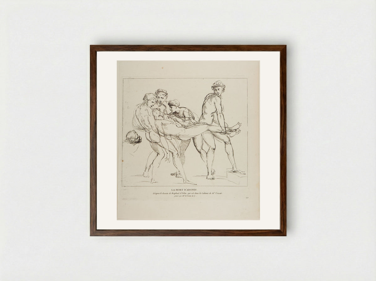 Death of Adonis (After Raphael) - Anne Claude Philippe de Thubières, Comte de Caylus - Framed Print Dark Wood