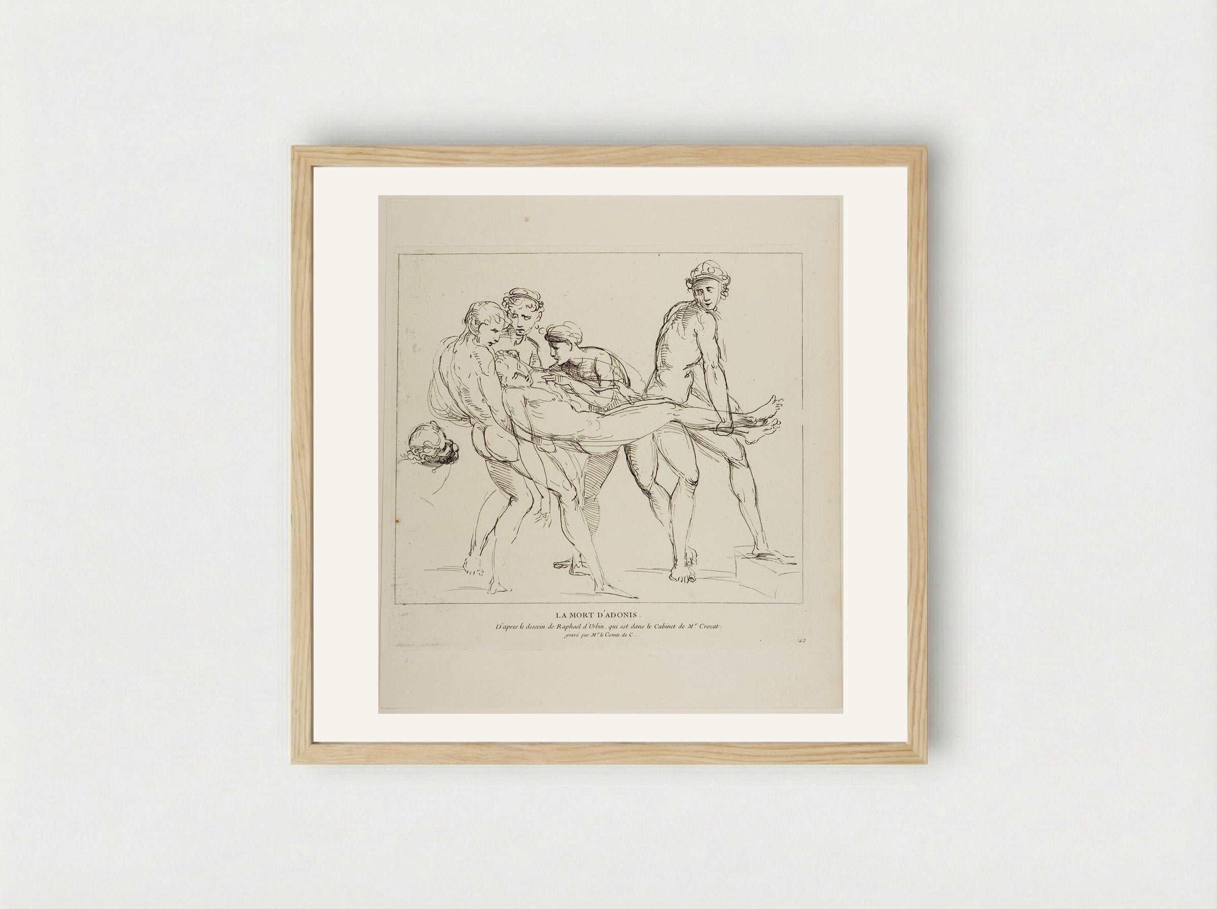 Death of Adonis (After Raphael) - Anne Claude Philippe de Thubières, Comte de Caylus - Framed Print Wood