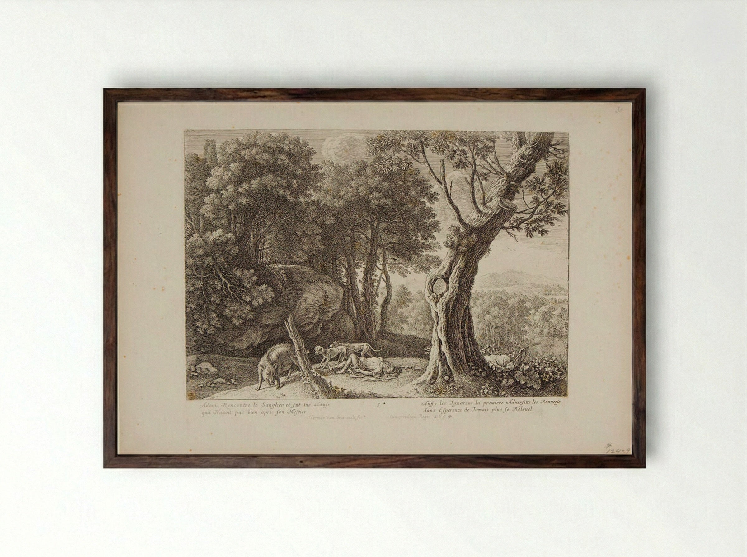 Death of Adonis - Herman van Swanevelt - Framed Print Dark Wood