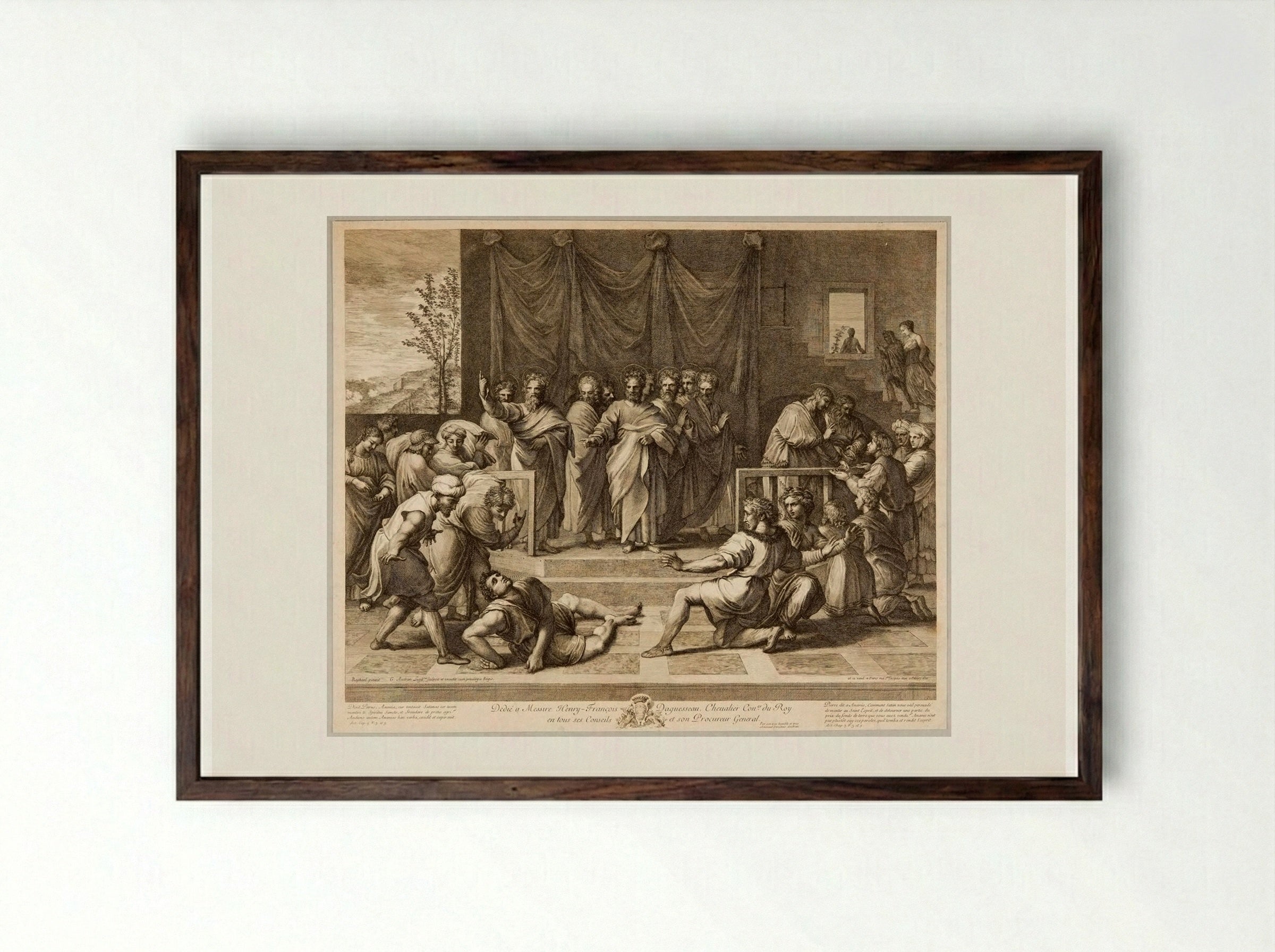 Death of Ananias - Gérard Audran - Framed Print Dark Wood