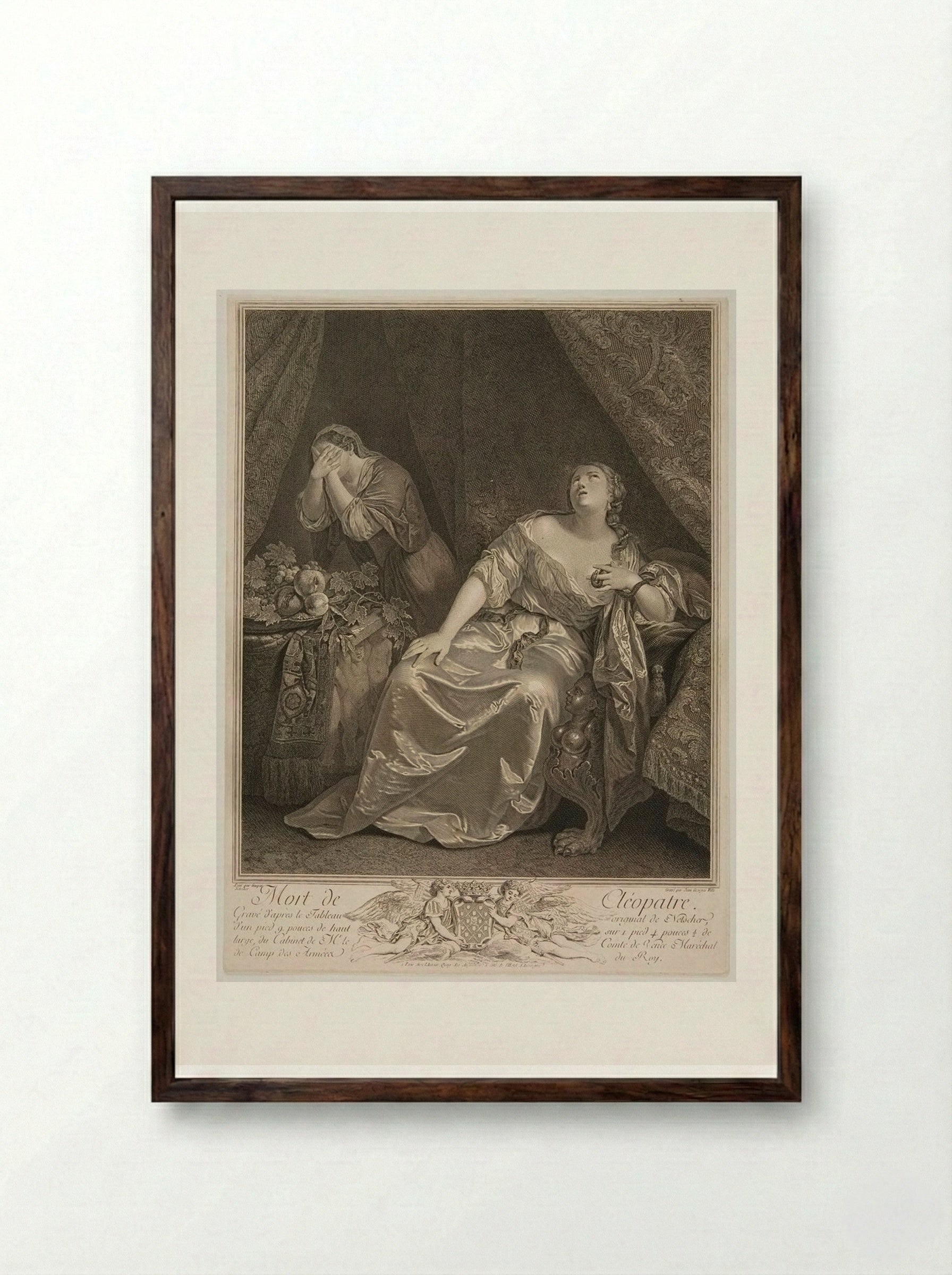Death of Cleopatra - Johann Georg Wille - Framed Print Dark Wood