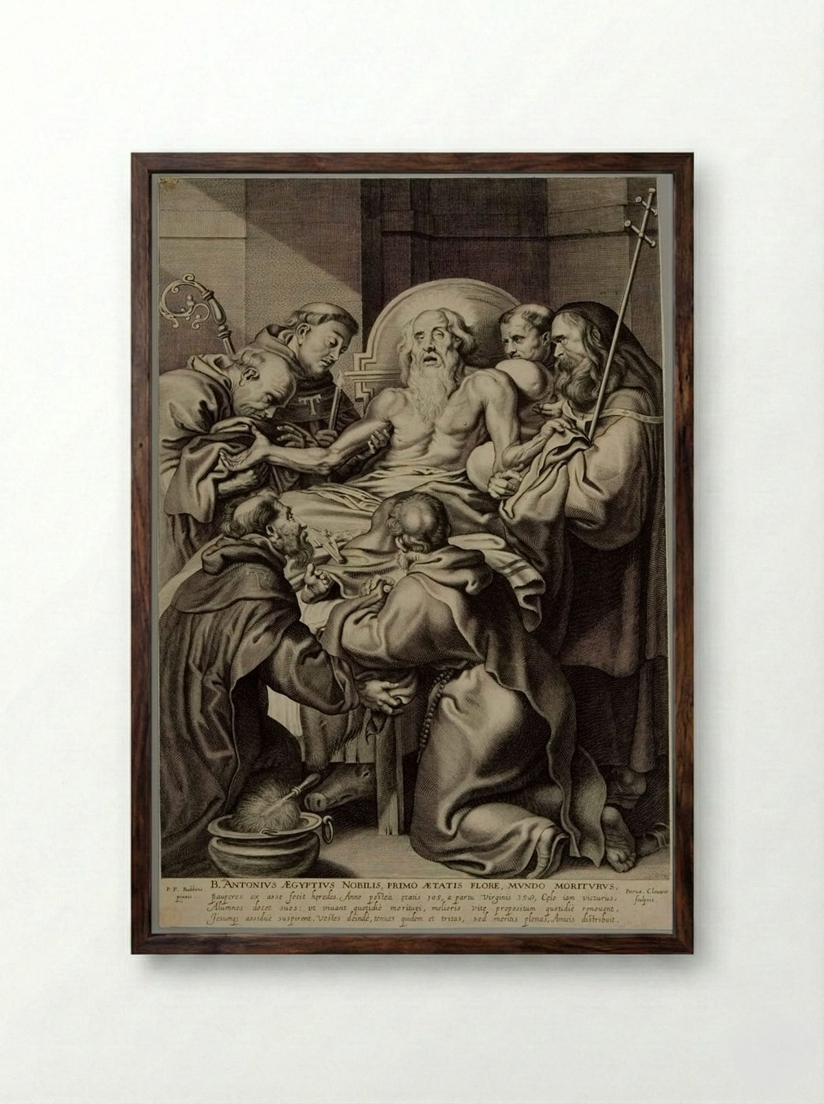 Death of Saint Anthony - Pieter Clouet - Framed Print Dark Wood