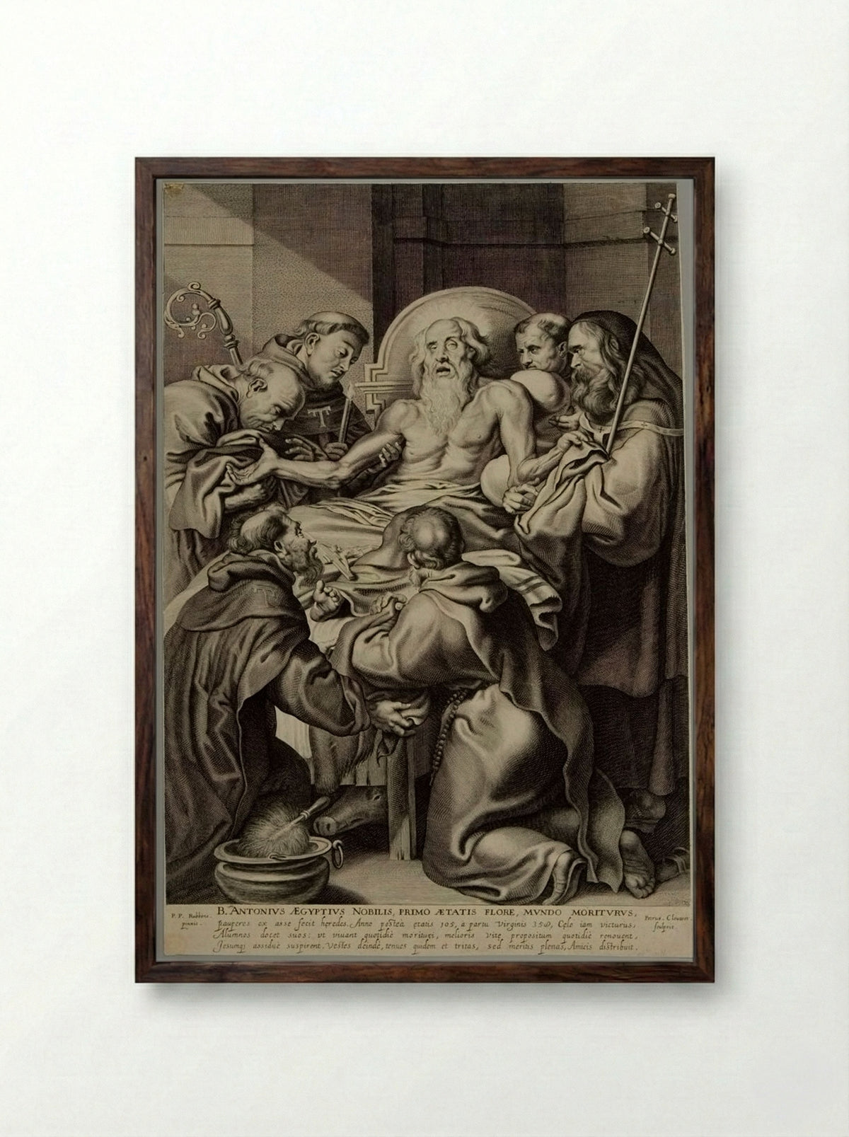 Death of Saint Anthony - Pieter Clouet - Framed Print Dark Wood